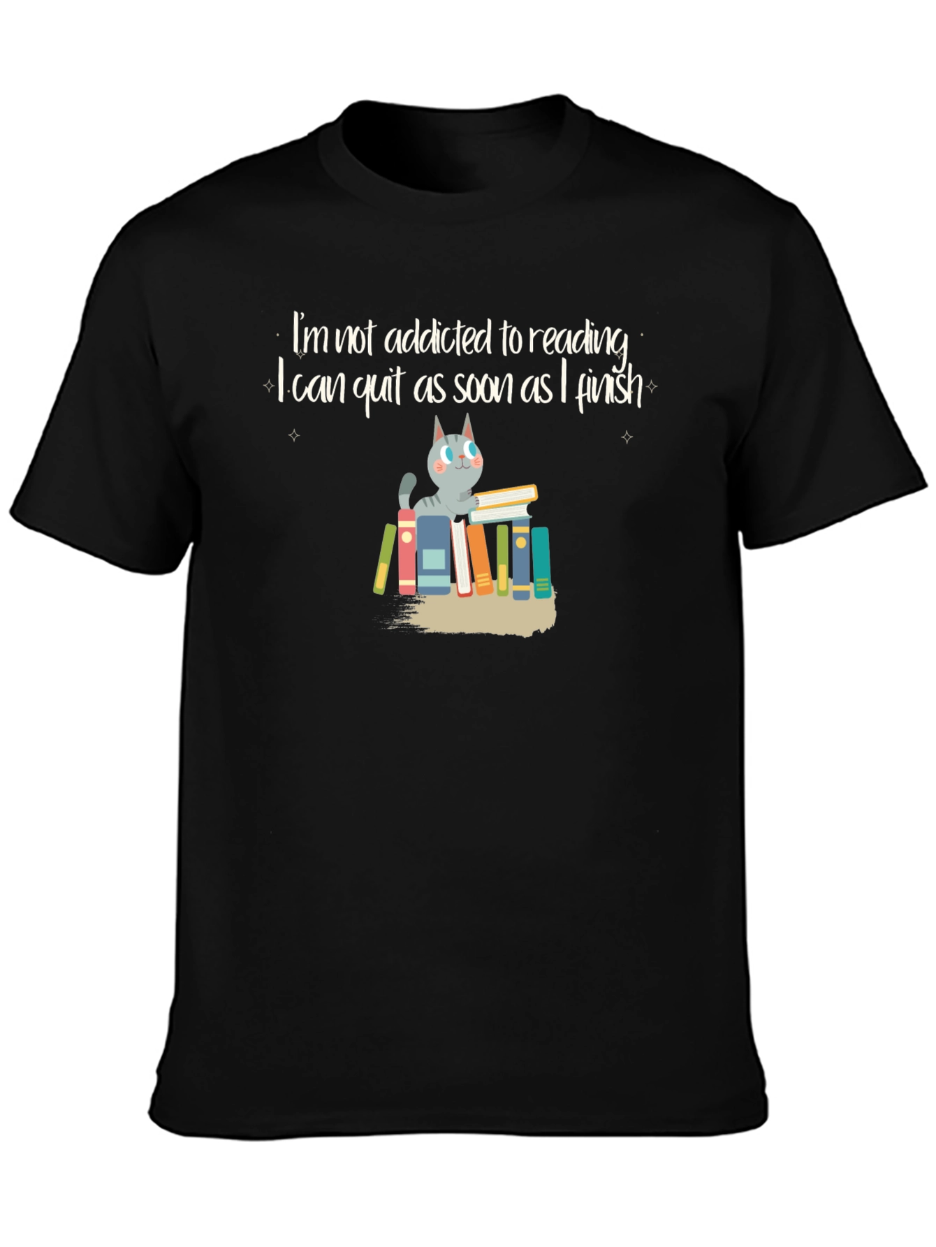 Reading Addict Cat Graphic T-Shirt