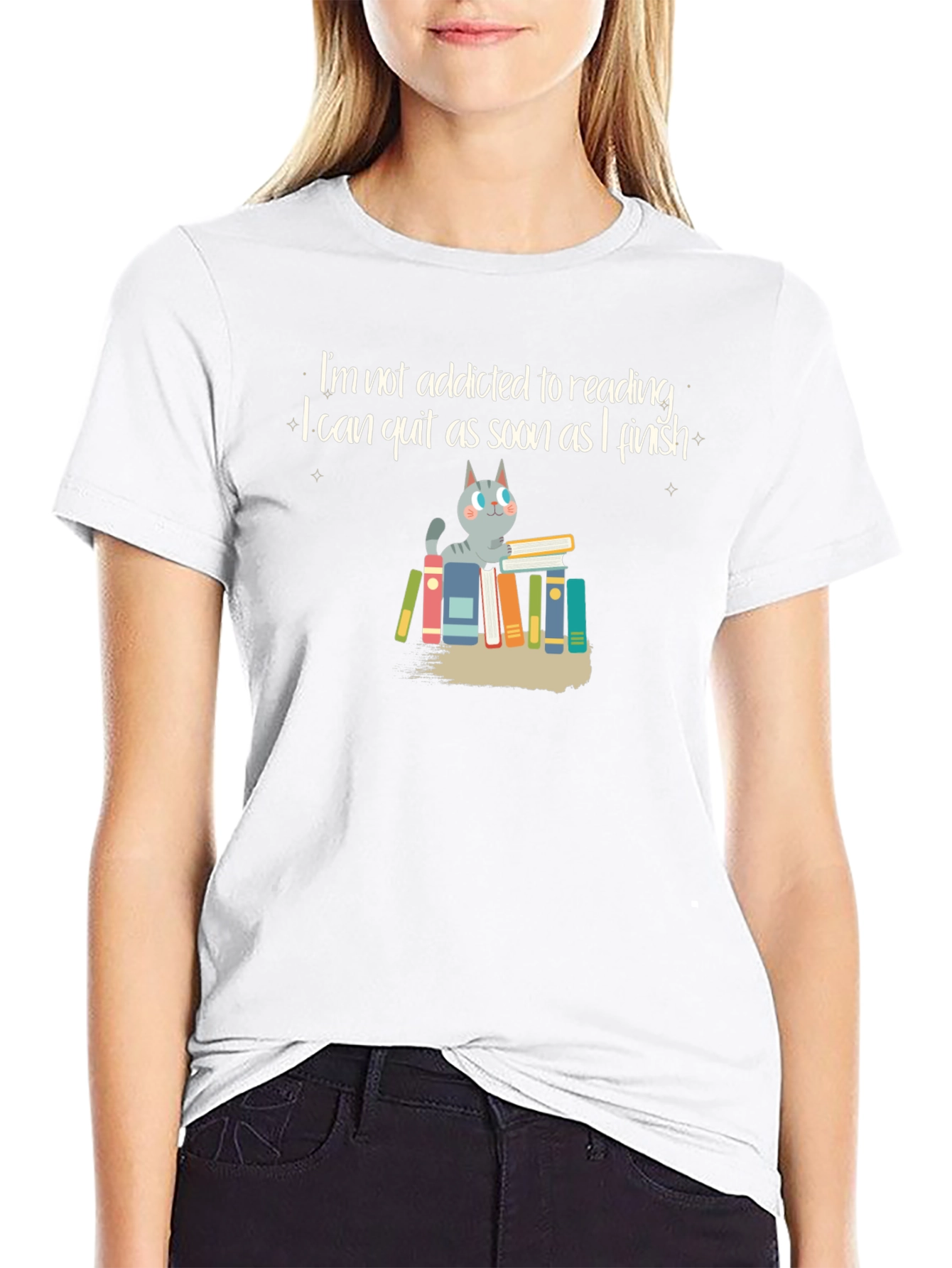 Reading Addict Cat Graphic T-Shirt