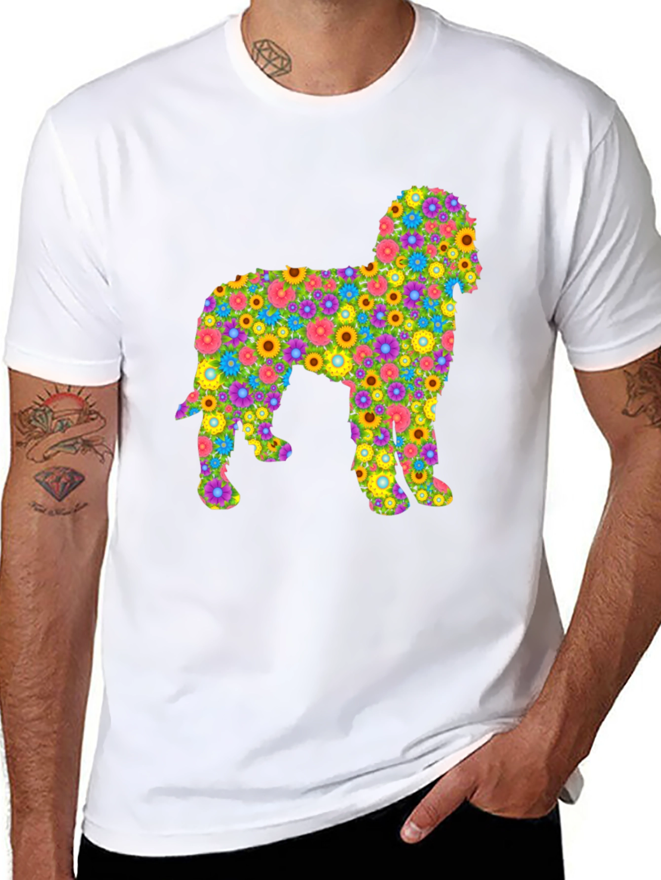 Floral Dog Graphic T-Shirt - Unique Design