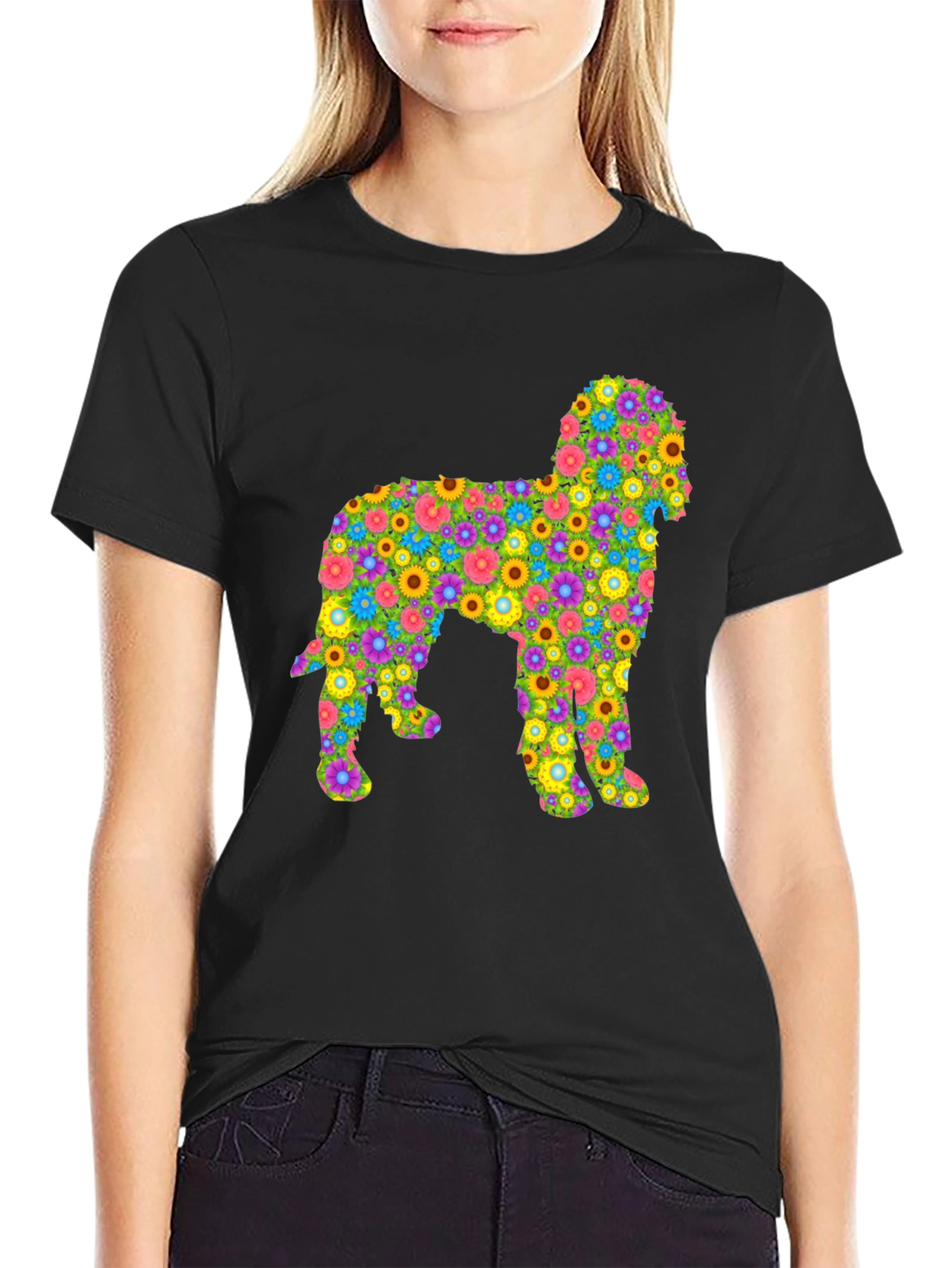 Floral Dog Graphic T-Shirt - Unique Design