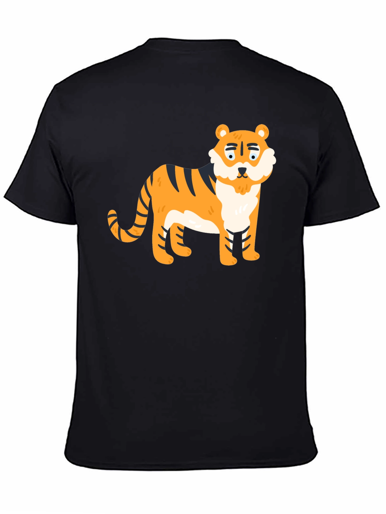 Cartoon Tiger Graphic Tee - Black Cotton Blend