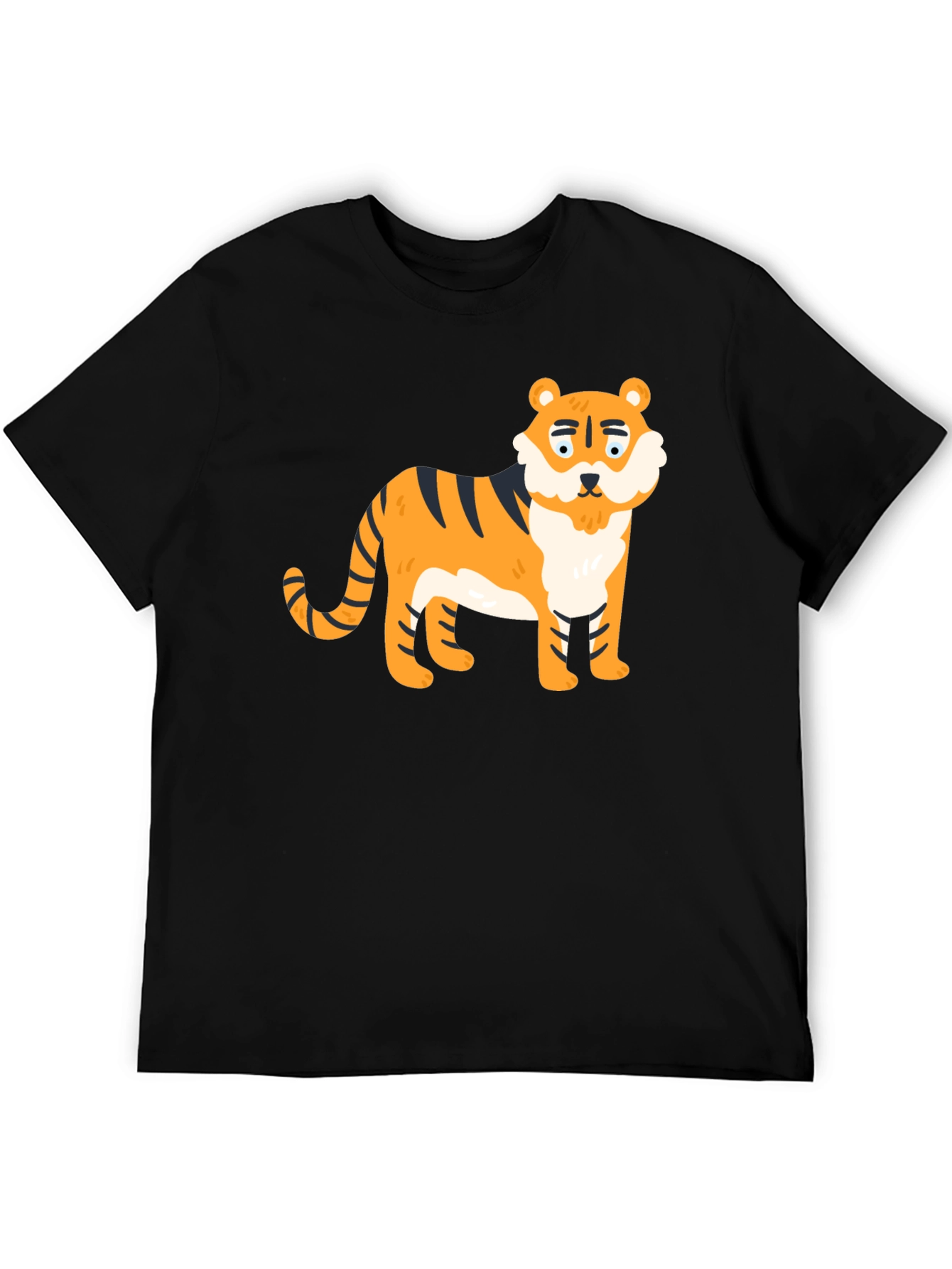 Cartoon Tiger Graphic Tee - Black Cotton Blend