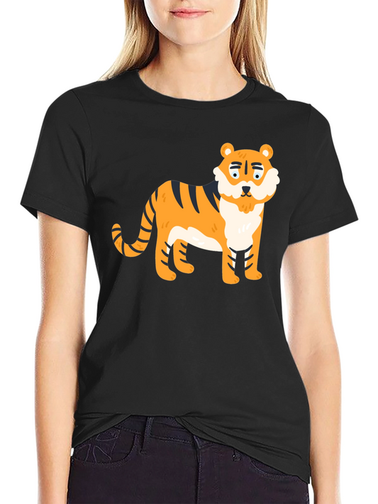 Cartoon Tiger Graphic Tee - Black Cotton Blend