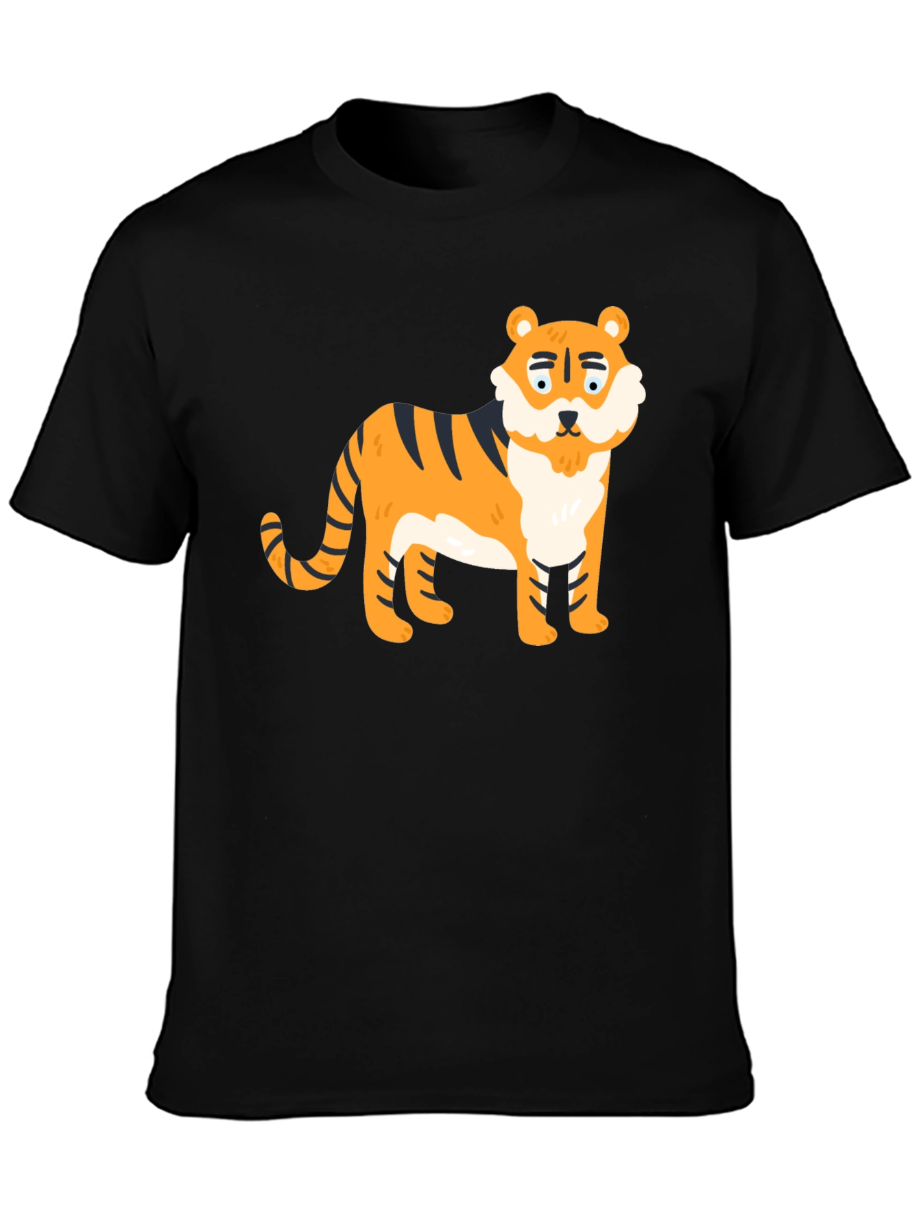 Cartoon Tiger Graphic Tee - Black Cotton Blend