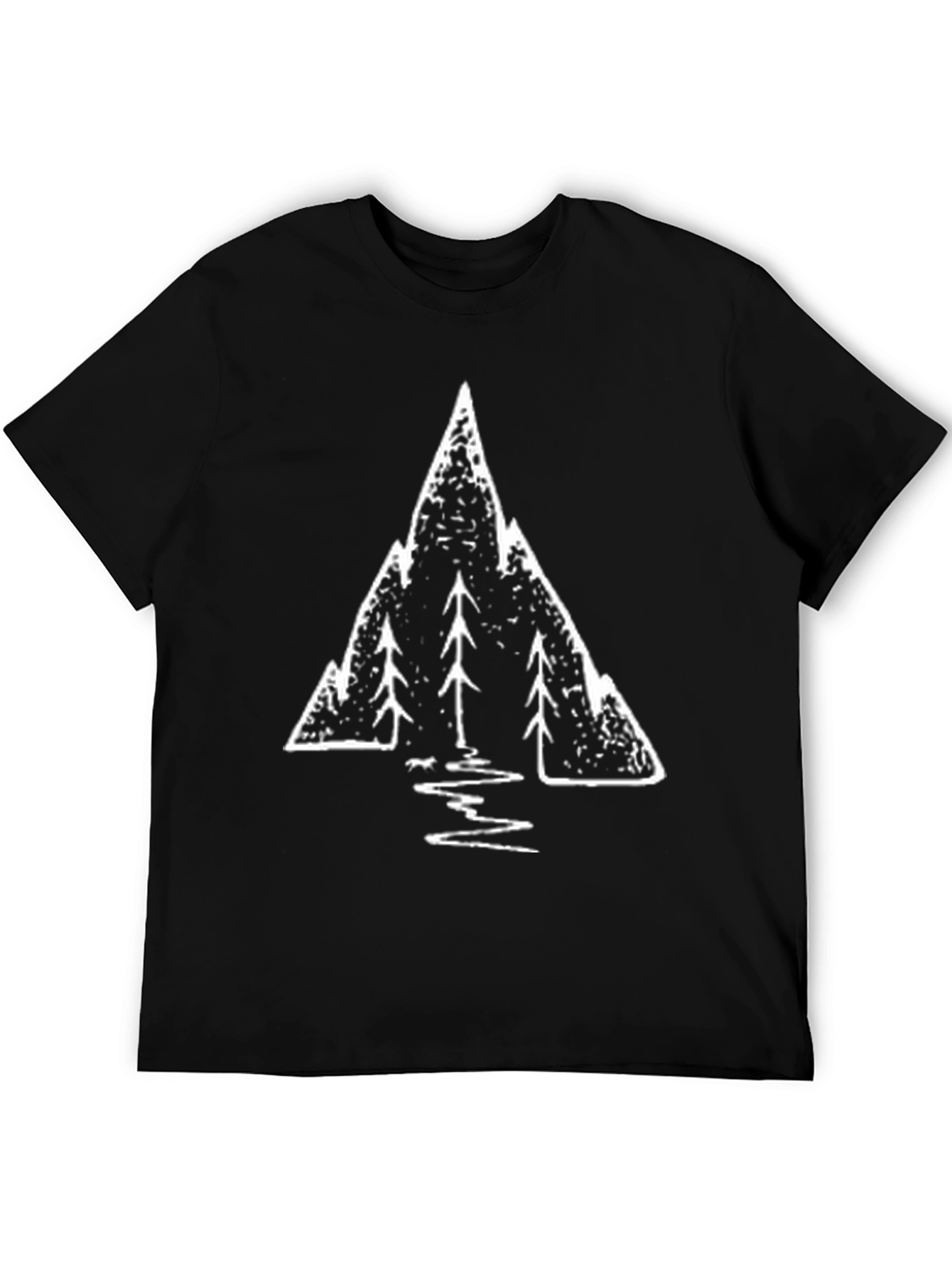 Mountain & Tree Graphic Tee - Black Cotton Blend