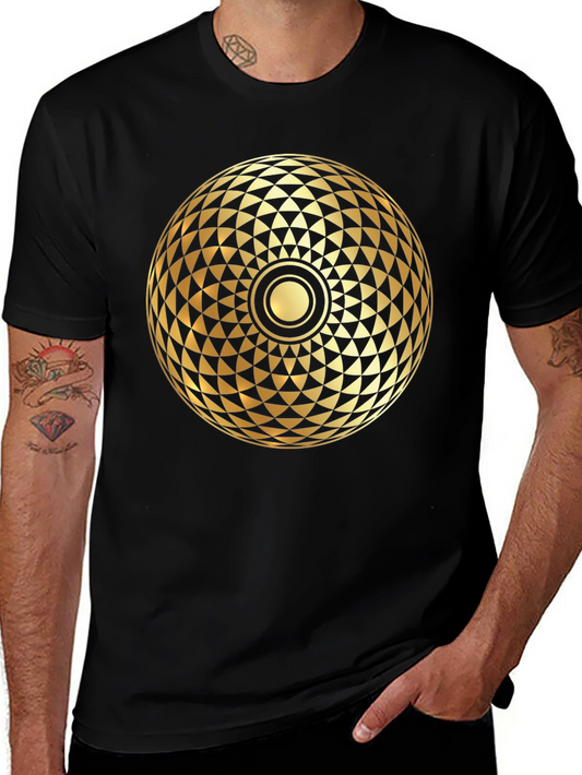 Geometric Gold Print Black T-Shirt