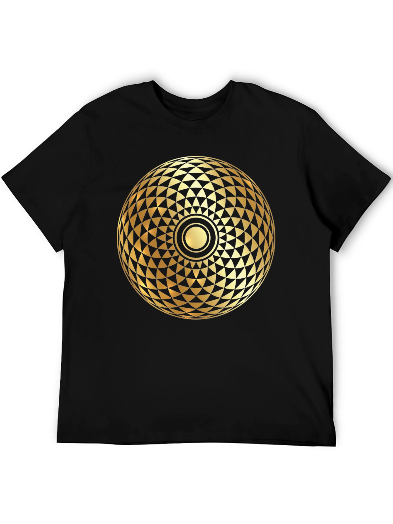 Geometric Gold Print Black T-Shirt