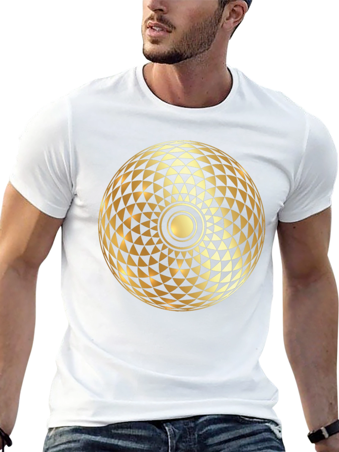 Geometric Gold Print Black T-Shirt