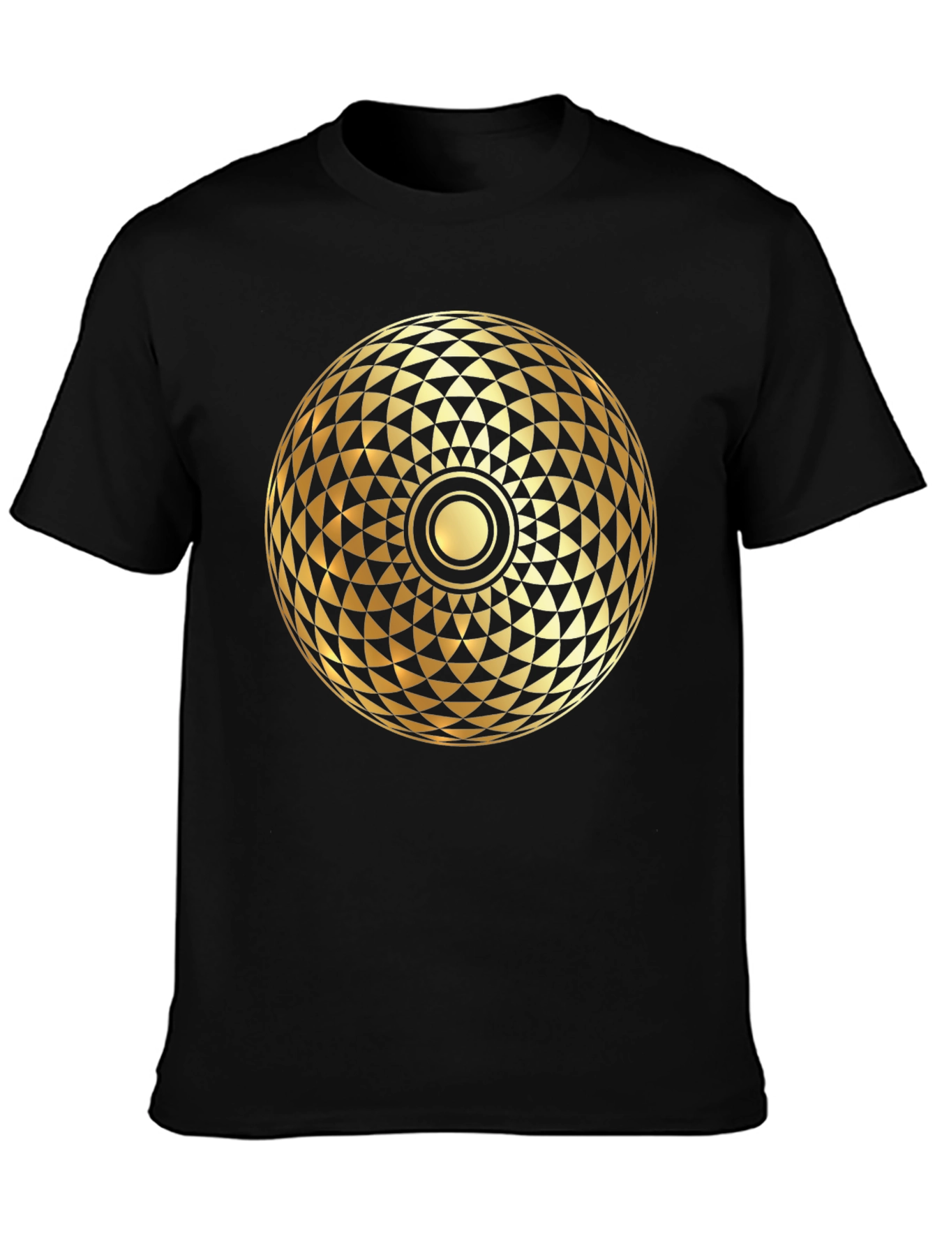 Geometric Gold Print Black T-Shirt