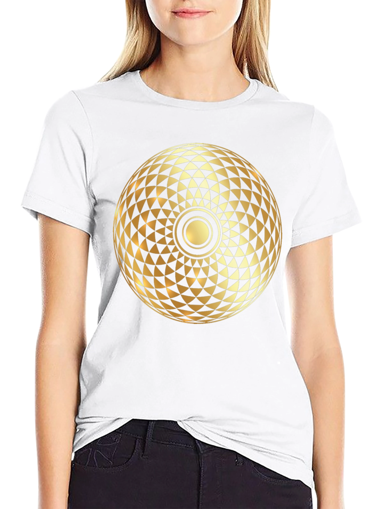 Geometric Gold Print Black T-Shirt