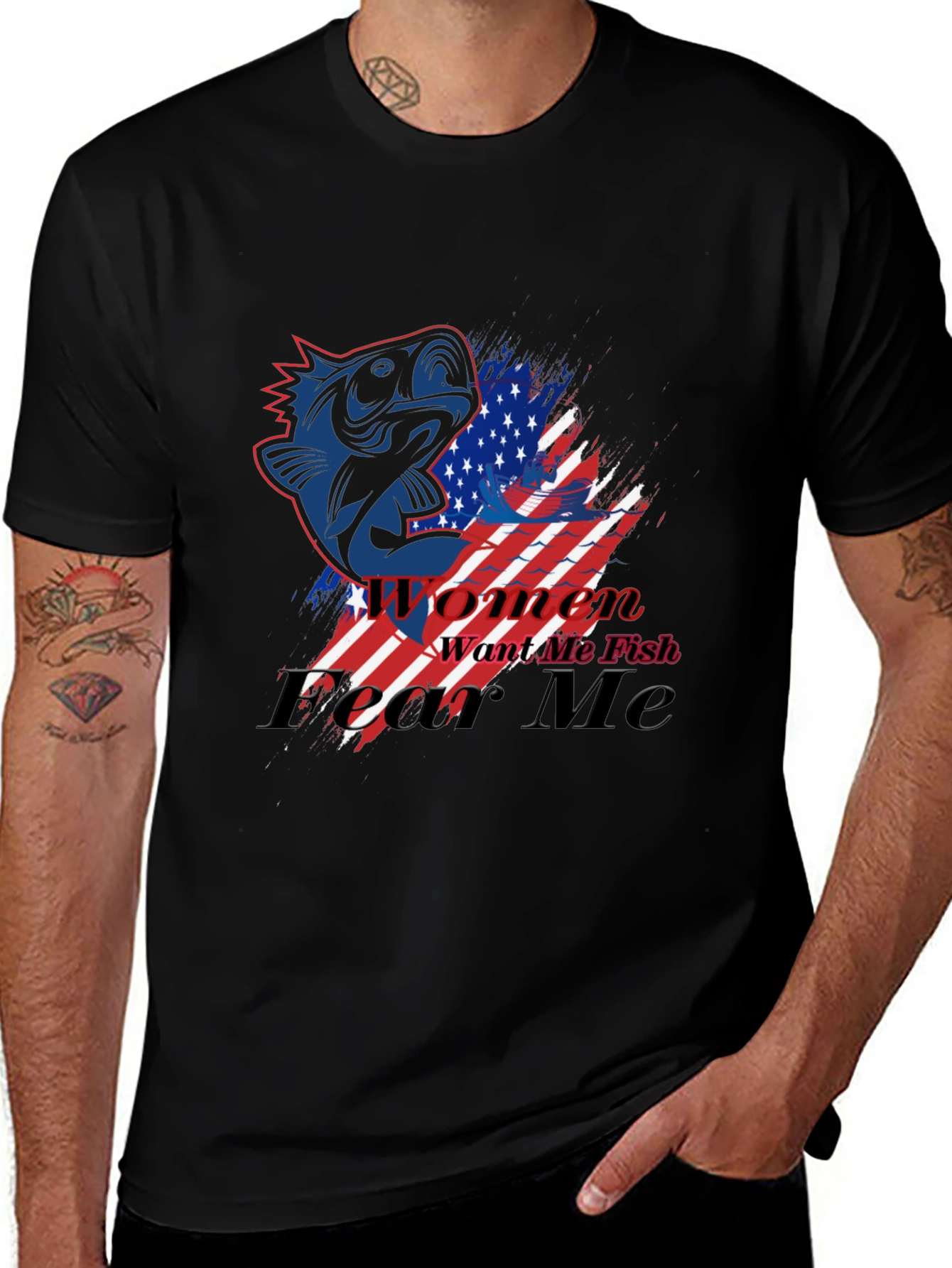 American Fish Graphic T-Shirt - Mens Black Tee