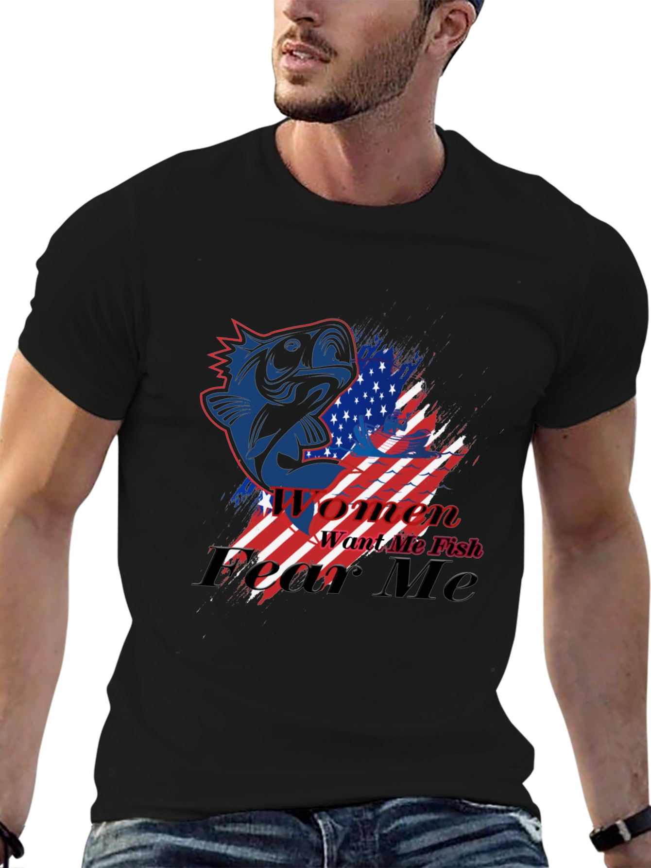 American Fish Graphic T-Shirt - Mens Black Tee