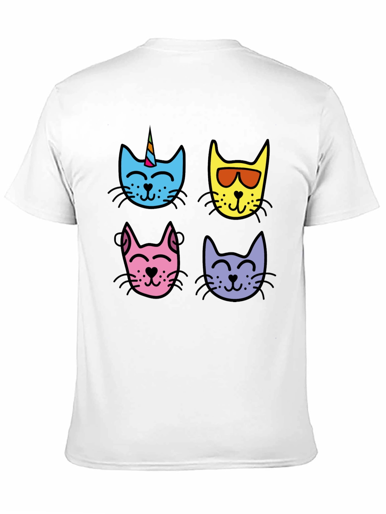 Cute Cat Faces Graphic Tee - Mens Black T-Shirt