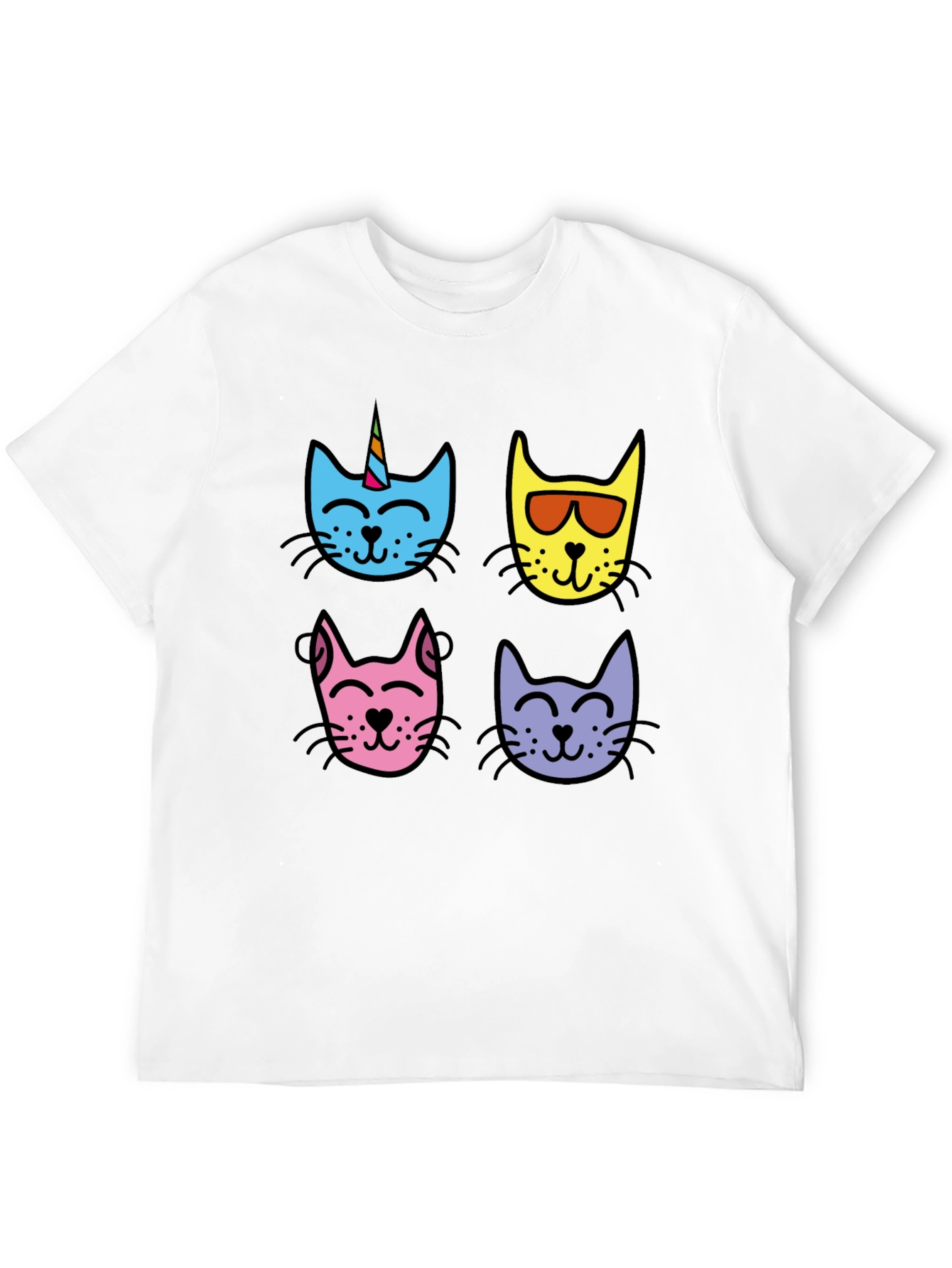 Cute Cat Faces Graphic Tee - Mens Black T-Shirt