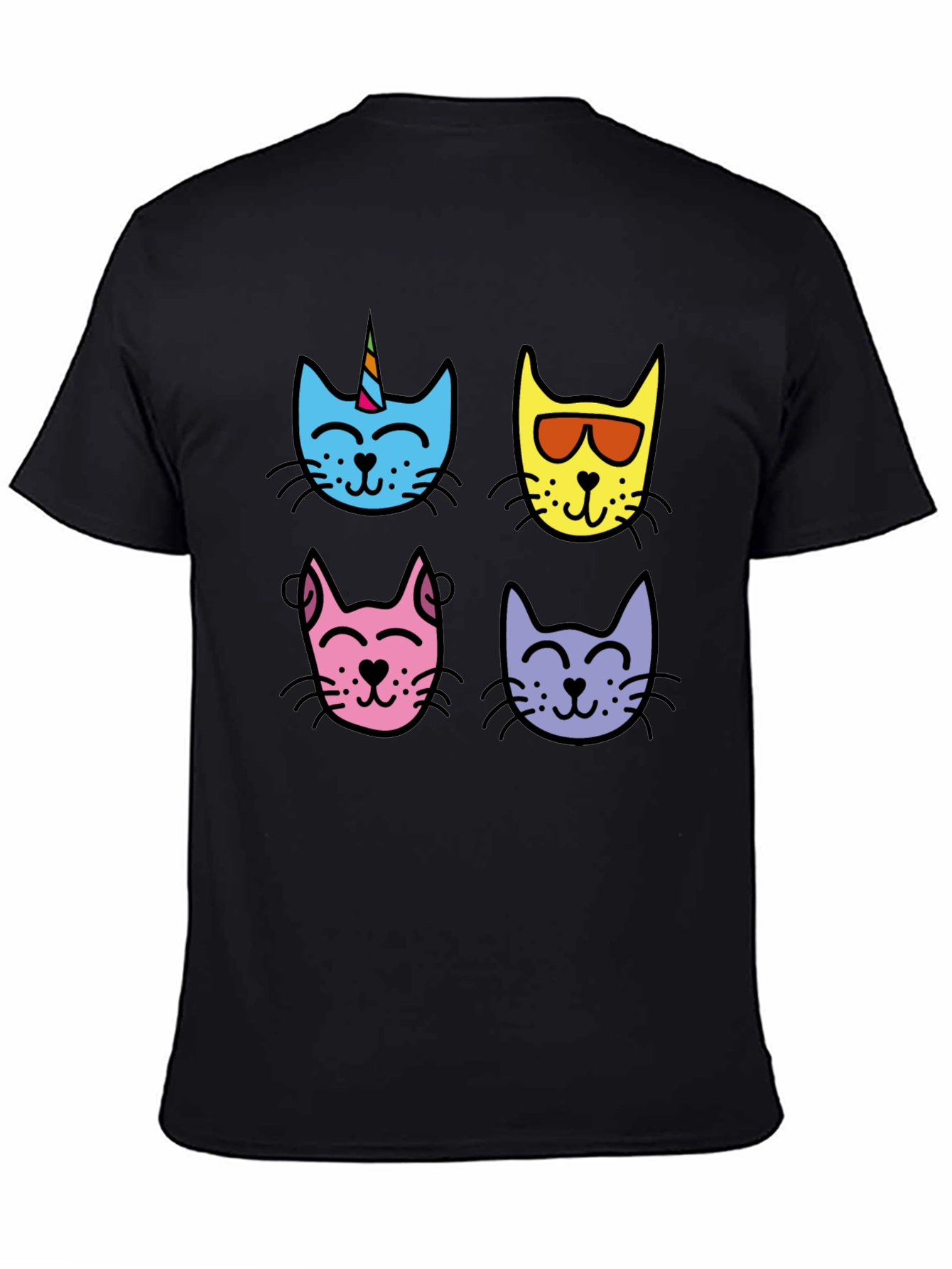 Cute Cat Faces Graphic Tee - Mens Black T-Shirt