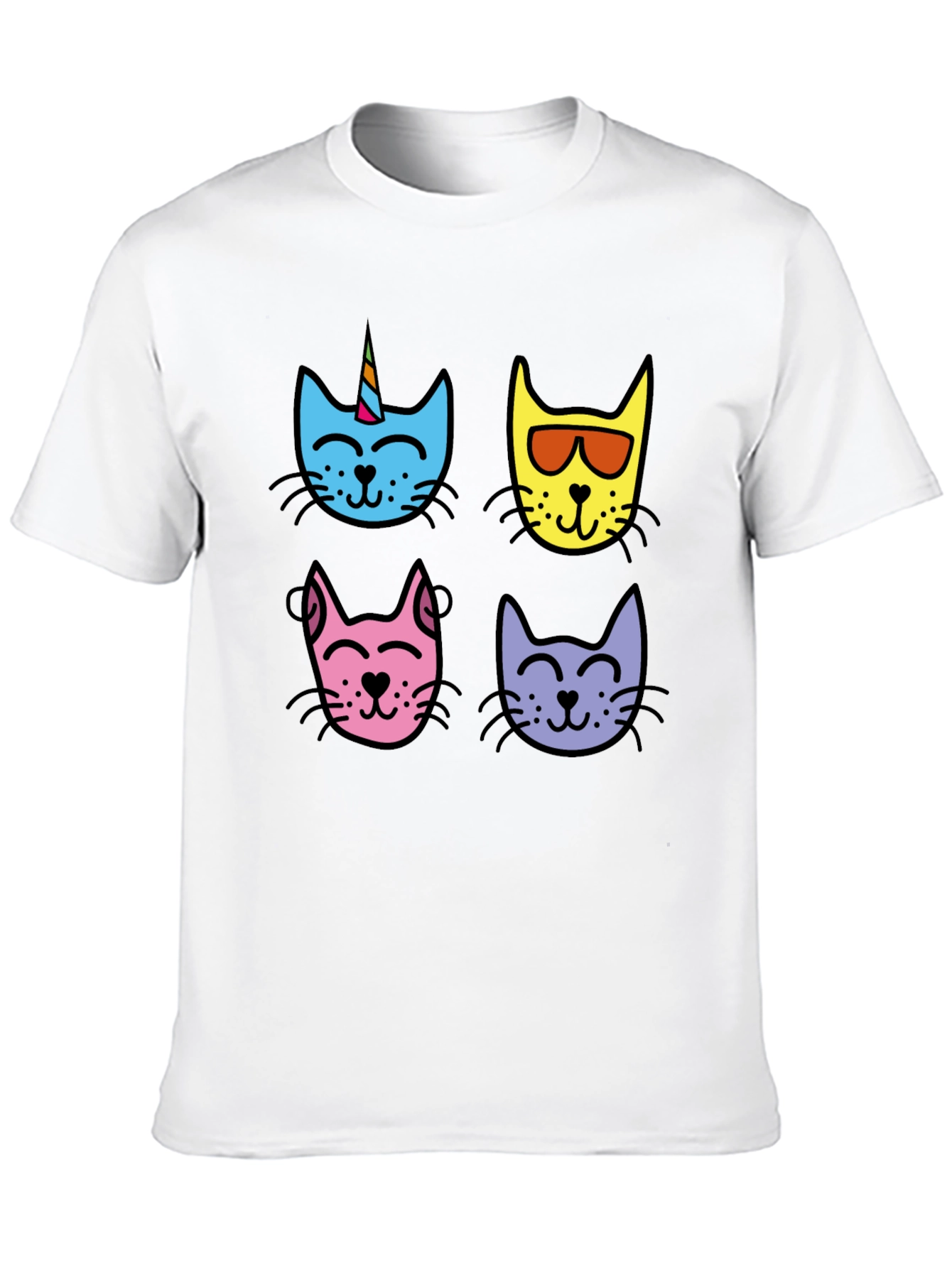 Cute Cat Faces Graphic Tee - Mens Black T-Shirt