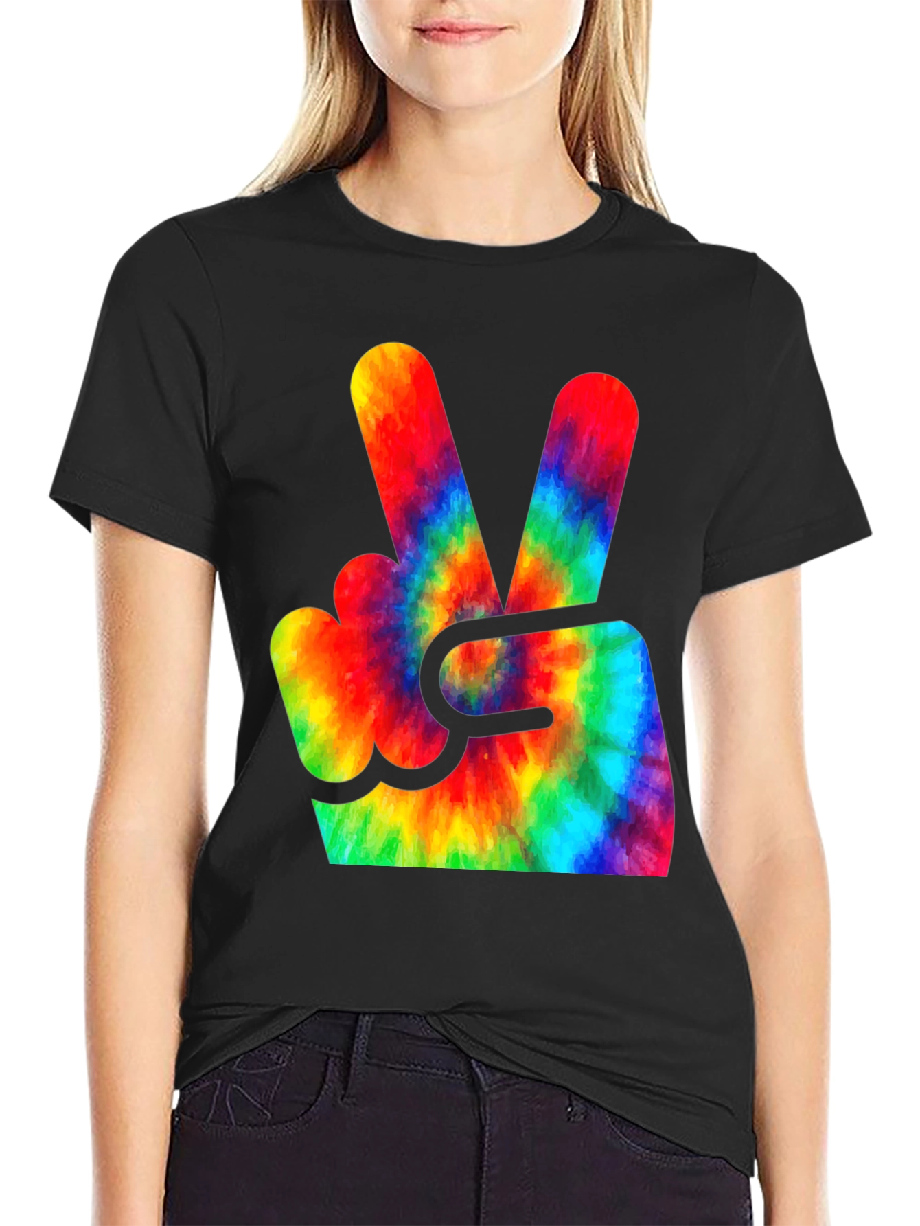 Tie Dye Peace Sign Graphic Tee - Black