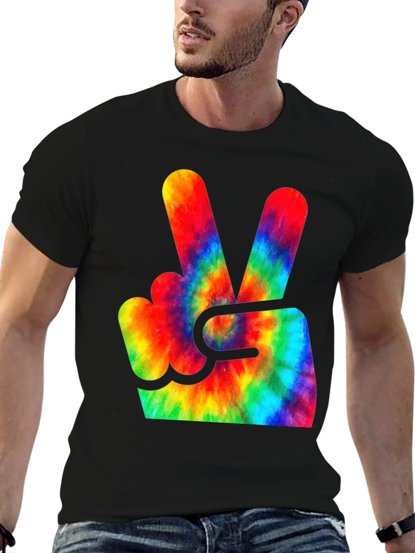 Tie Dye Peace Sign Graphic Tee - Black