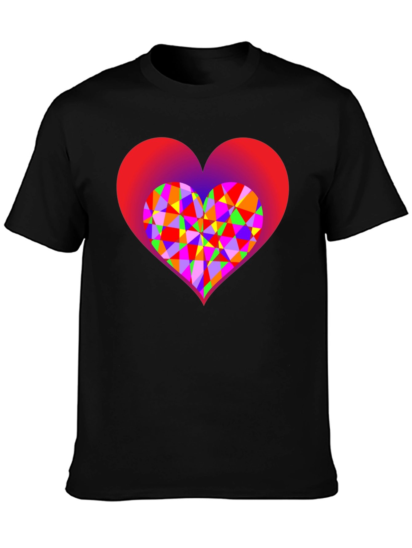 Geometric Heart Graphic Black T-Shirt
