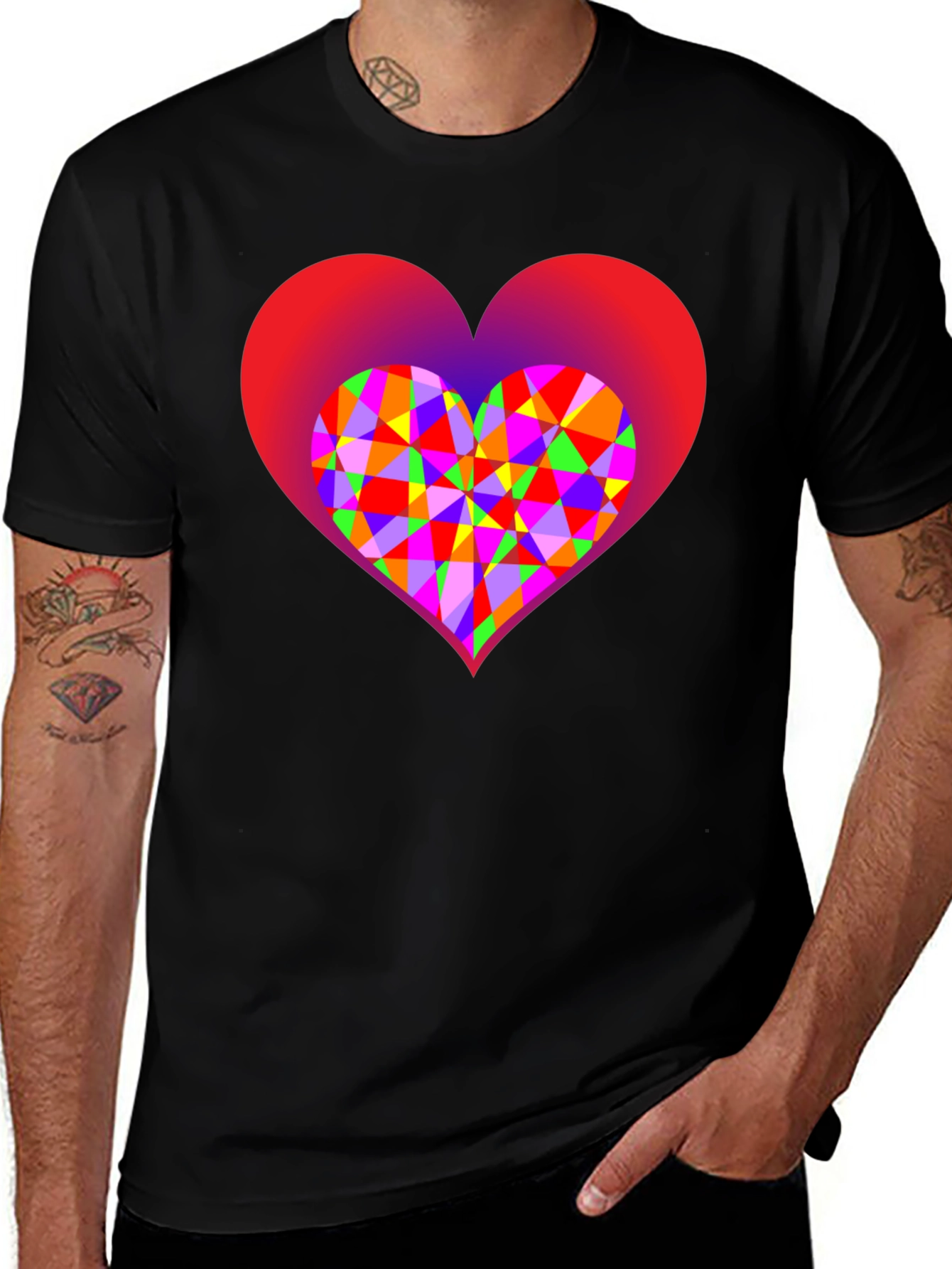 Geometric Heart Graphic Black T-Shirt