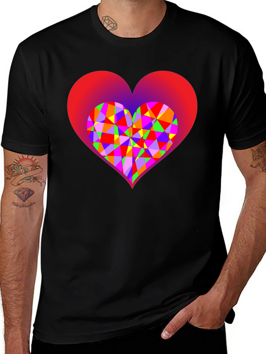 Geometric Heart Graphic Black T-Shirt