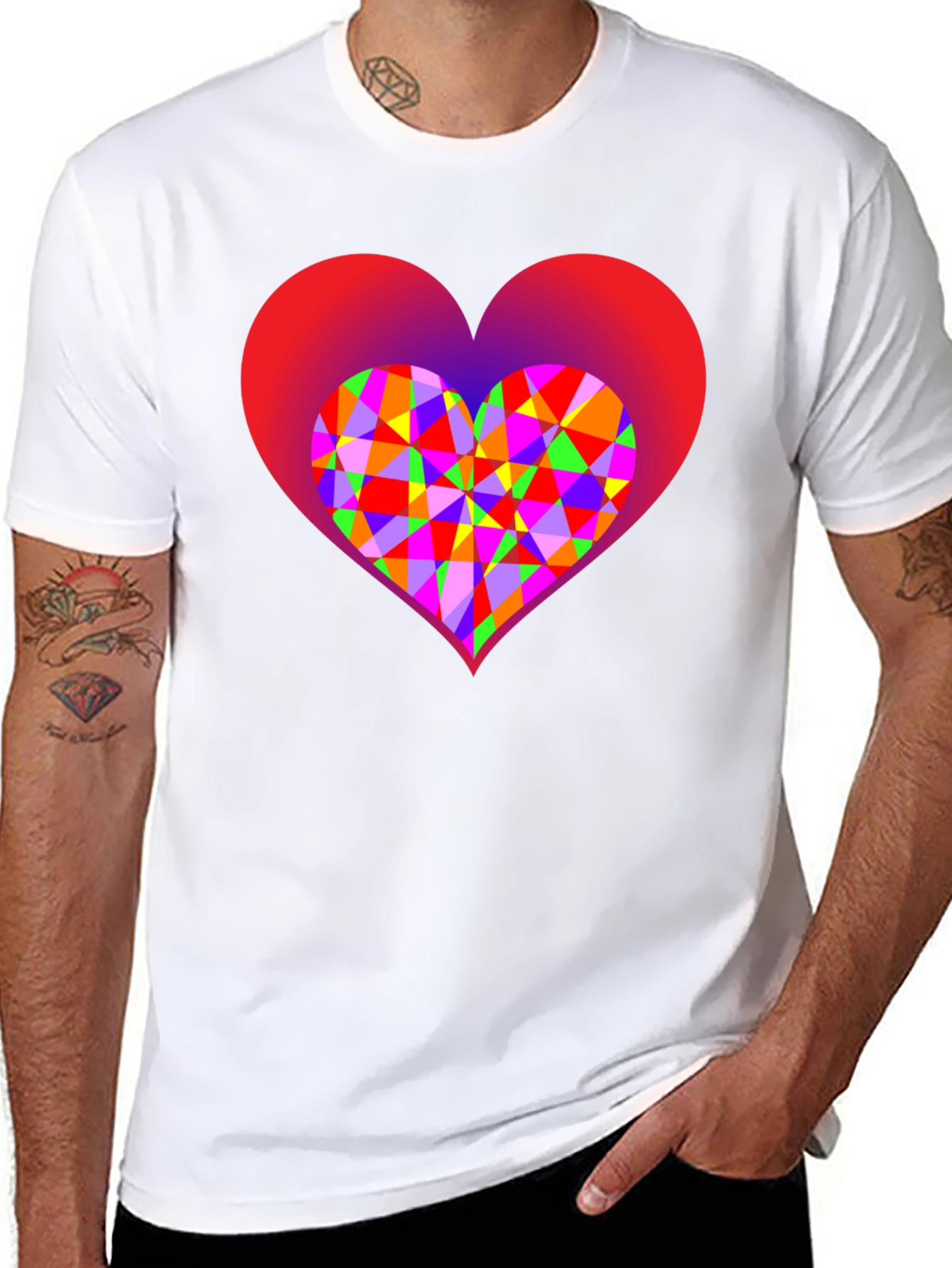 Geometric Heart Graphic Black T-Shirt