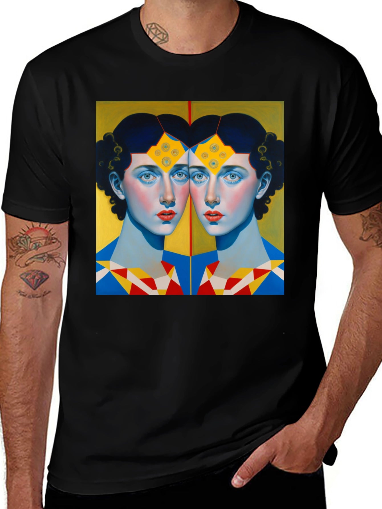 Twin Portrait Graphic Tee - Unique Art Shirt