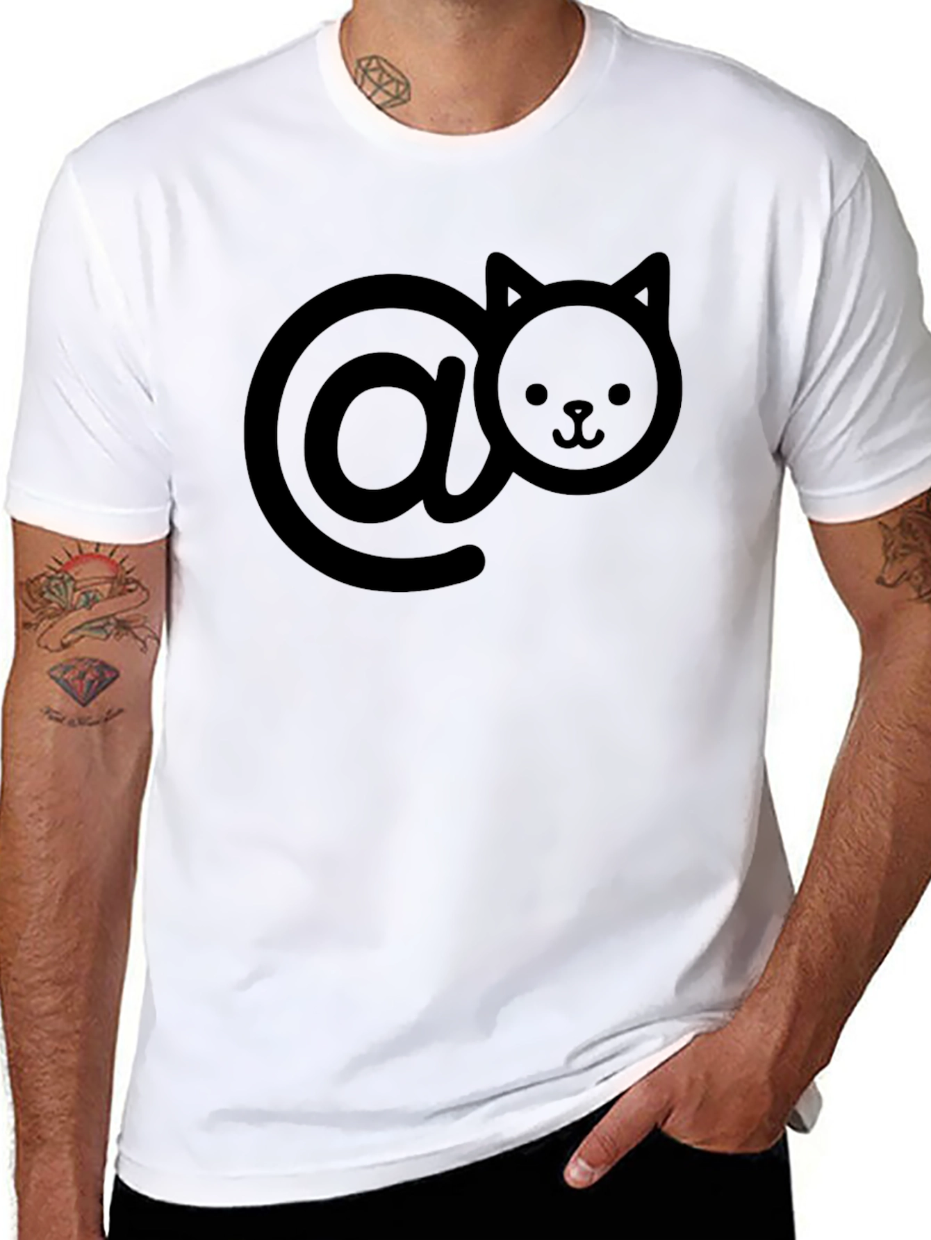 Cat-At-Symbol Graphic Tee - Black Cotton