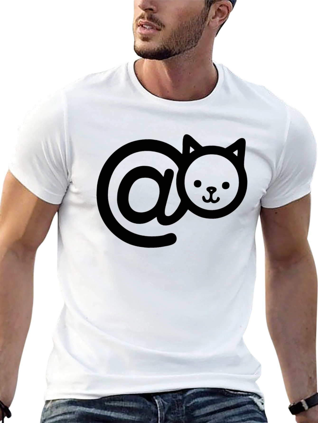 Cat-At-Symbol Graphic Tee - Black Cotton