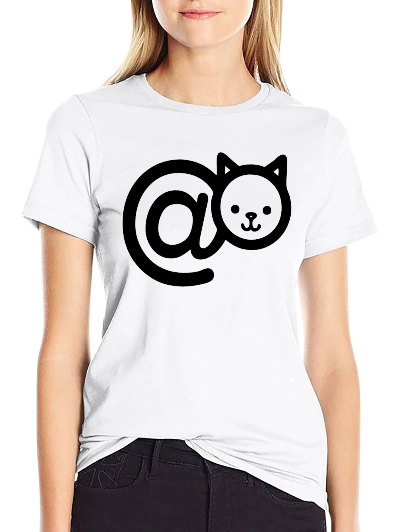 Cat-At-Symbol Graphic Tee - Black Cotton