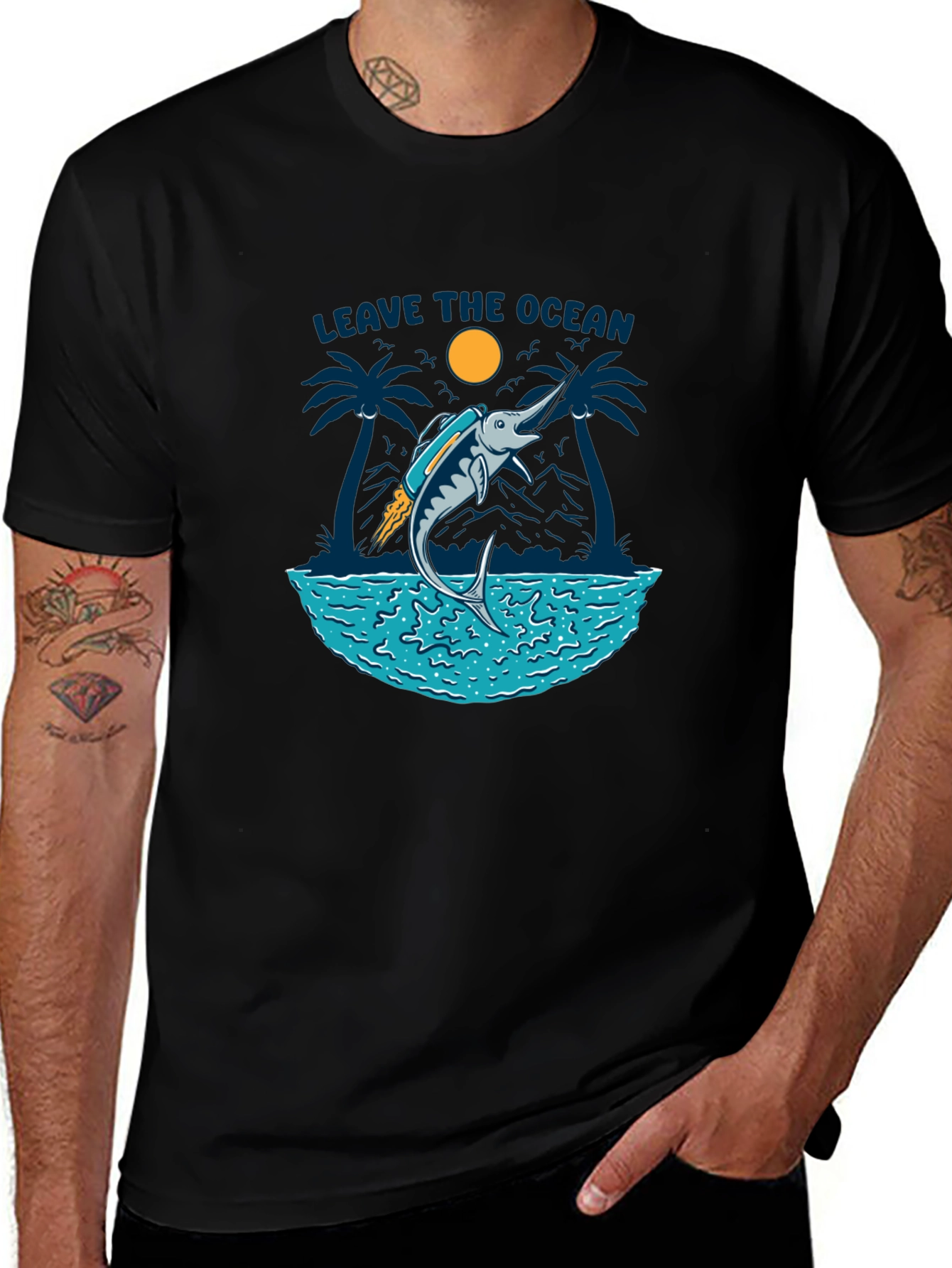 Leave the Ocean Graphic Tee - Black Casual T-Shirt