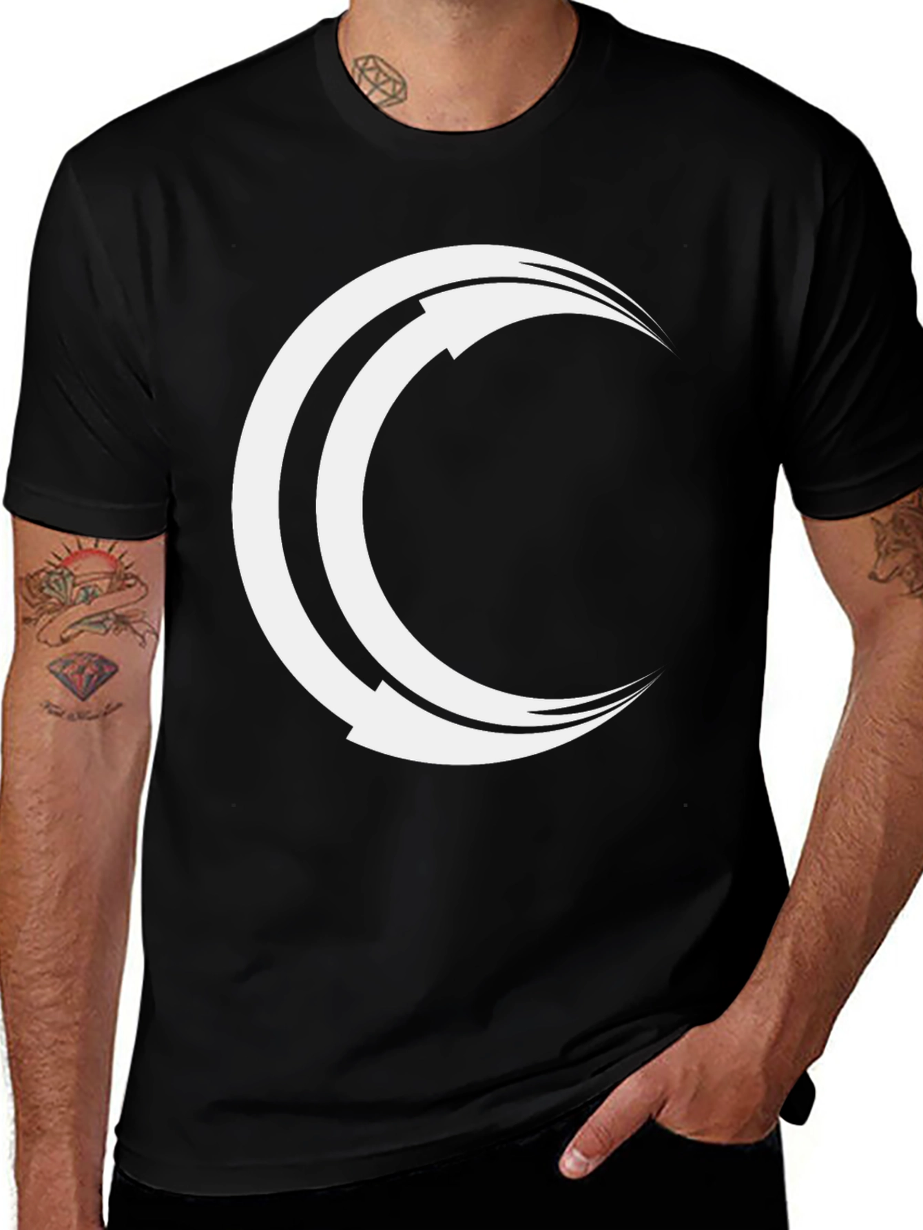 Mens Black Tee with Crescent Arrow Design