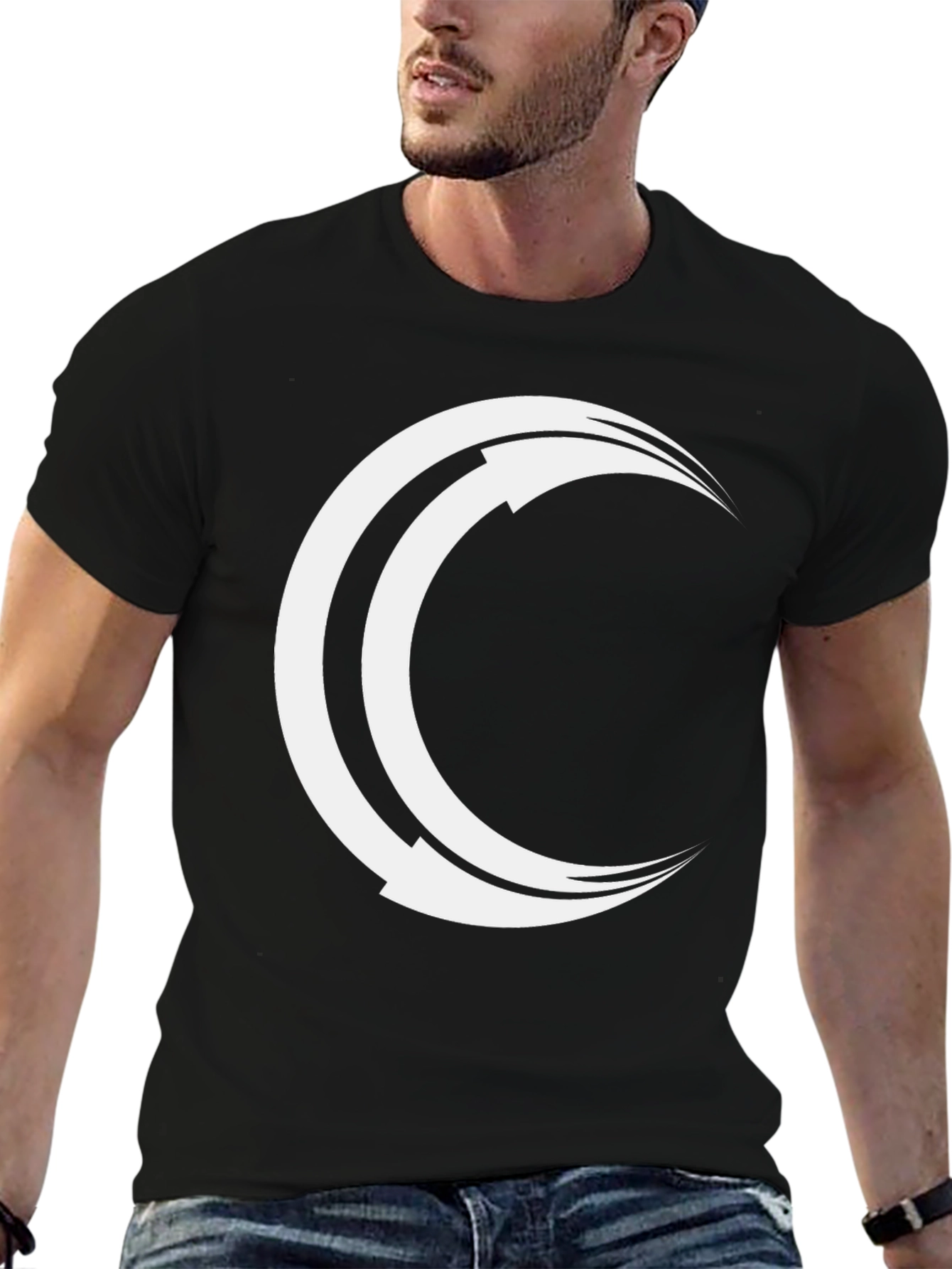 Mens Black Tee with Crescent Arrow Design