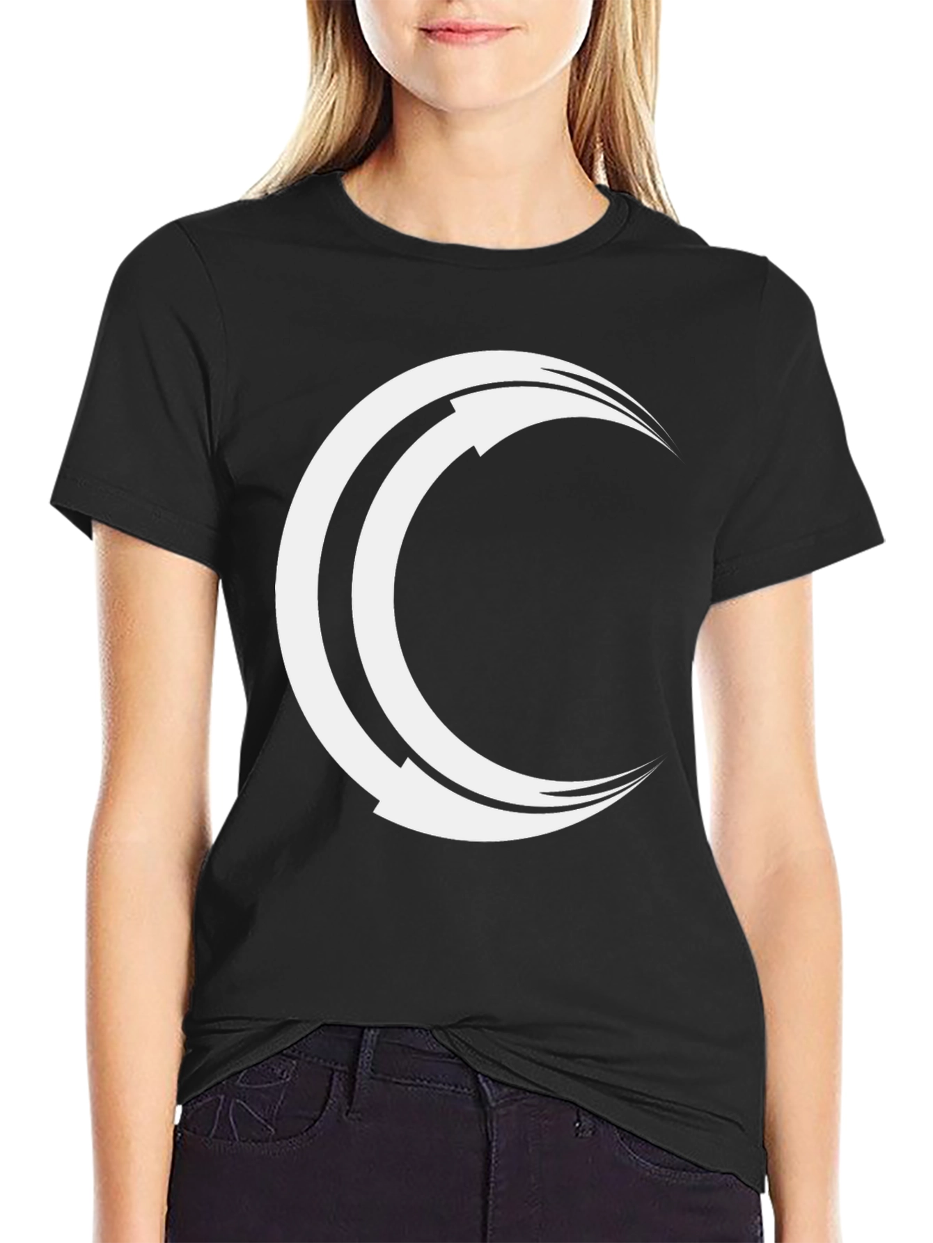 Mens Black Tee with Crescent Arrow Design