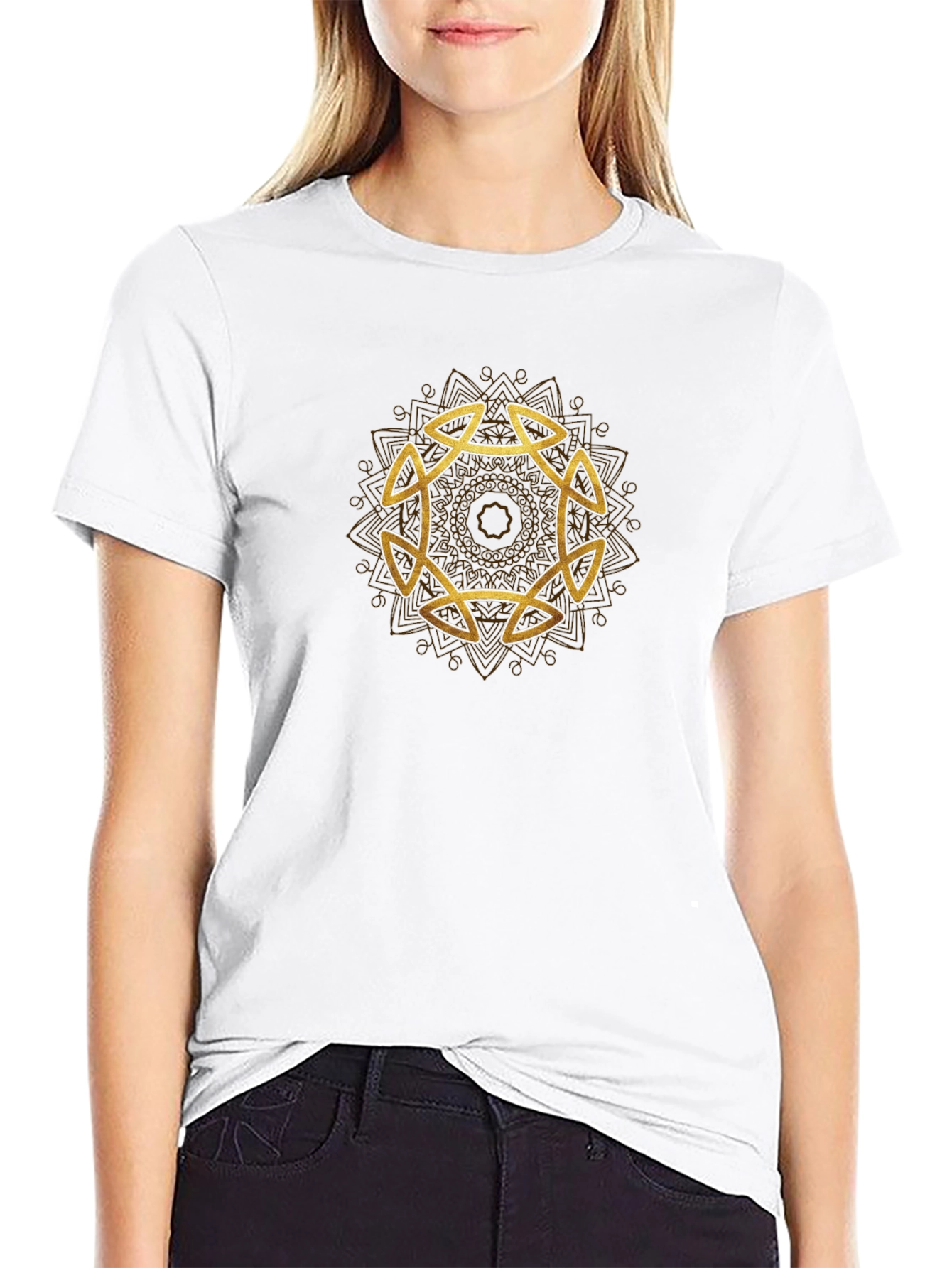 Golden Celtic Knot Design Black T-Shirt