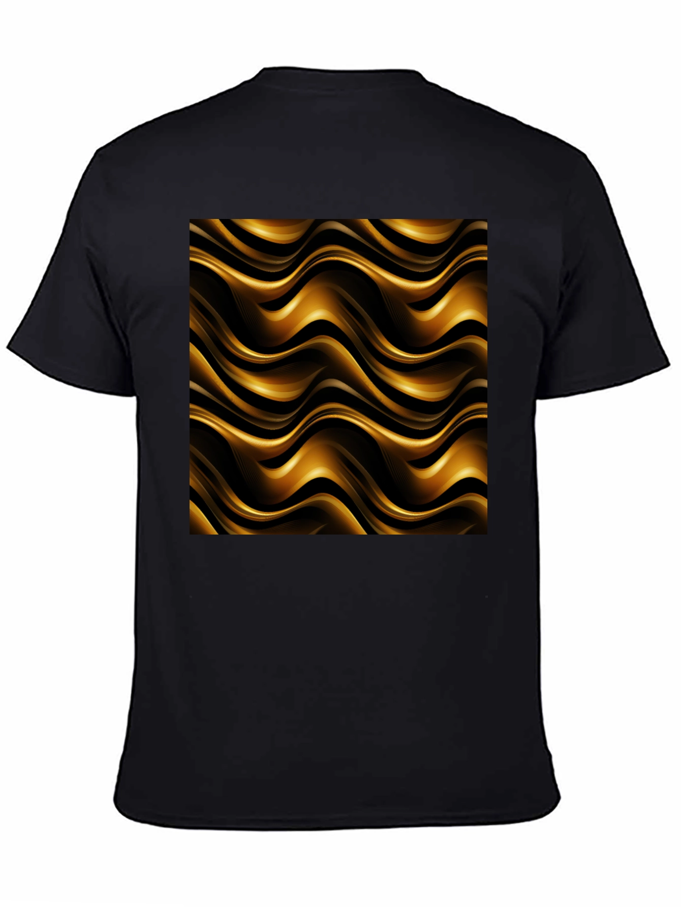 Elegant Black Tee with Gold Wave Pattern