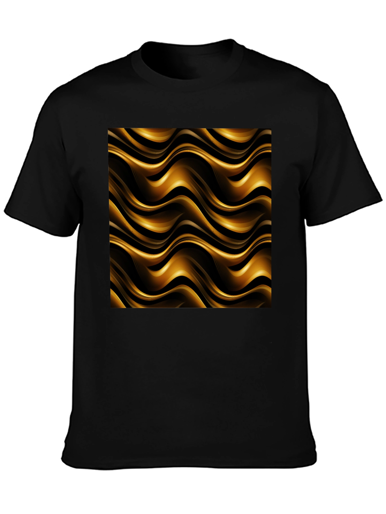 Elegant Black Tee with Gold Wave Pattern