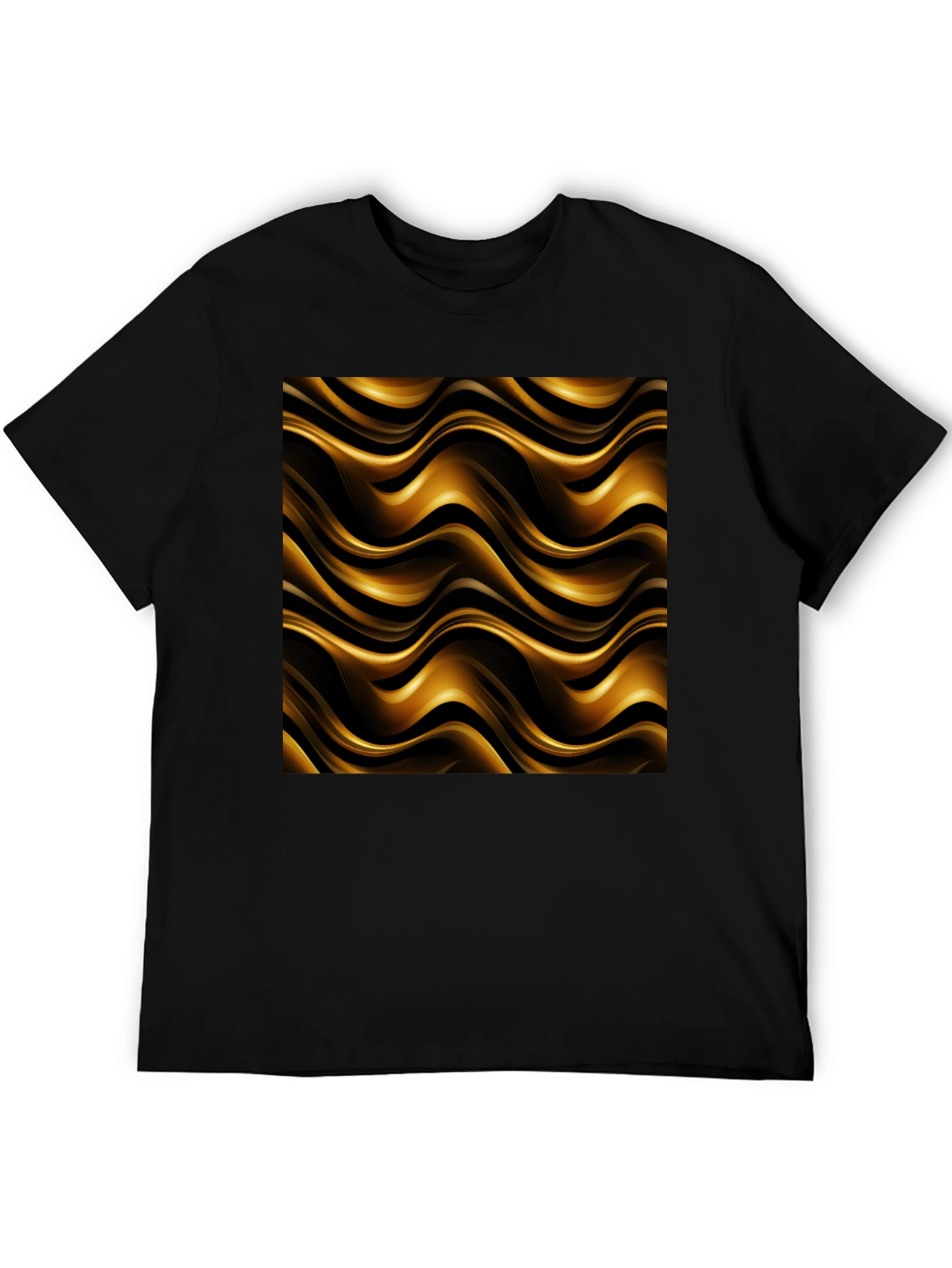 Elegant Black Tee with Gold Wave Pattern