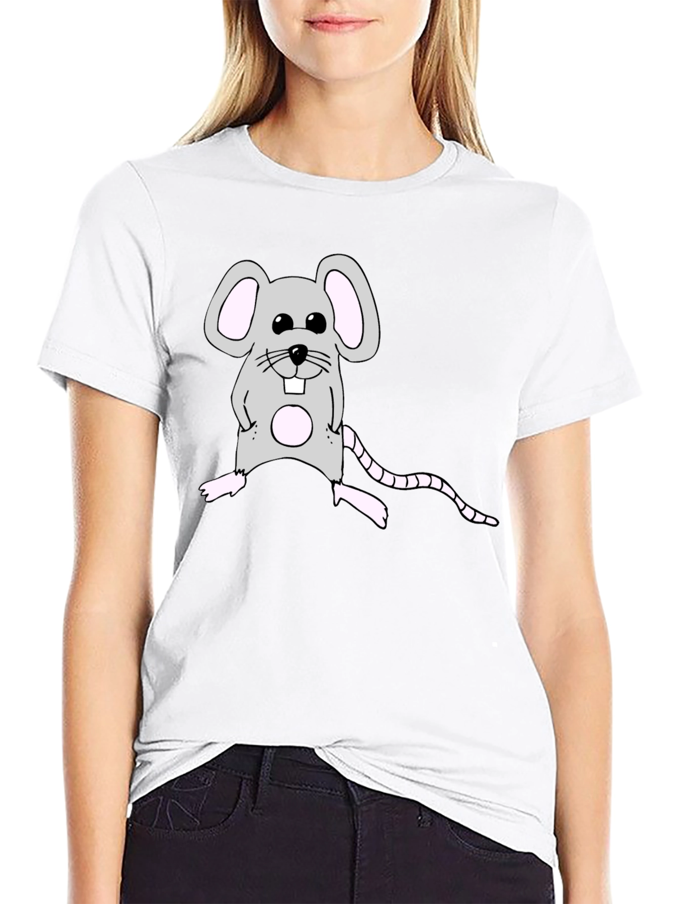 Cute Mouse Graphic Black T-Shirt