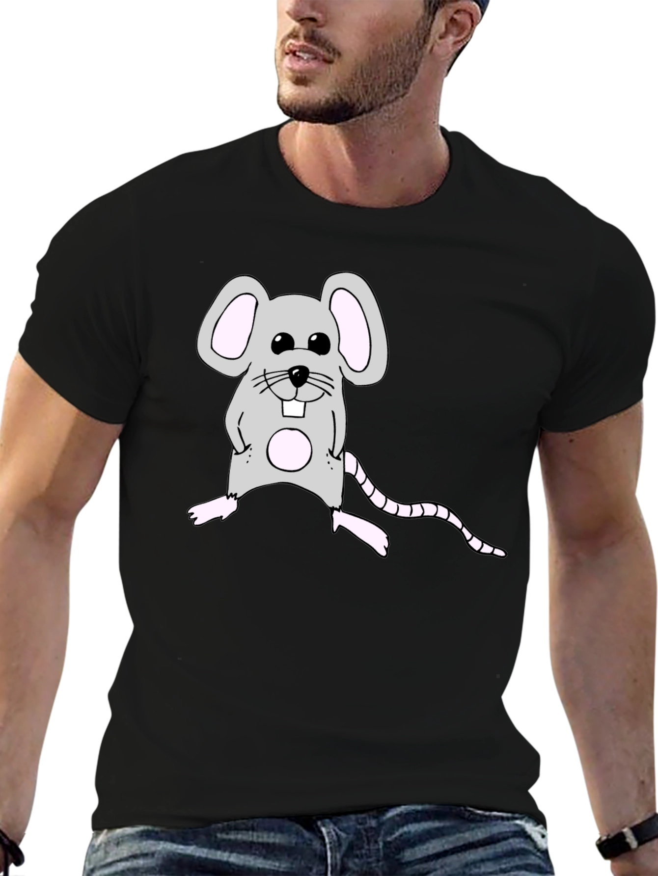 Cute Mouse Graphic Black T-Shirt