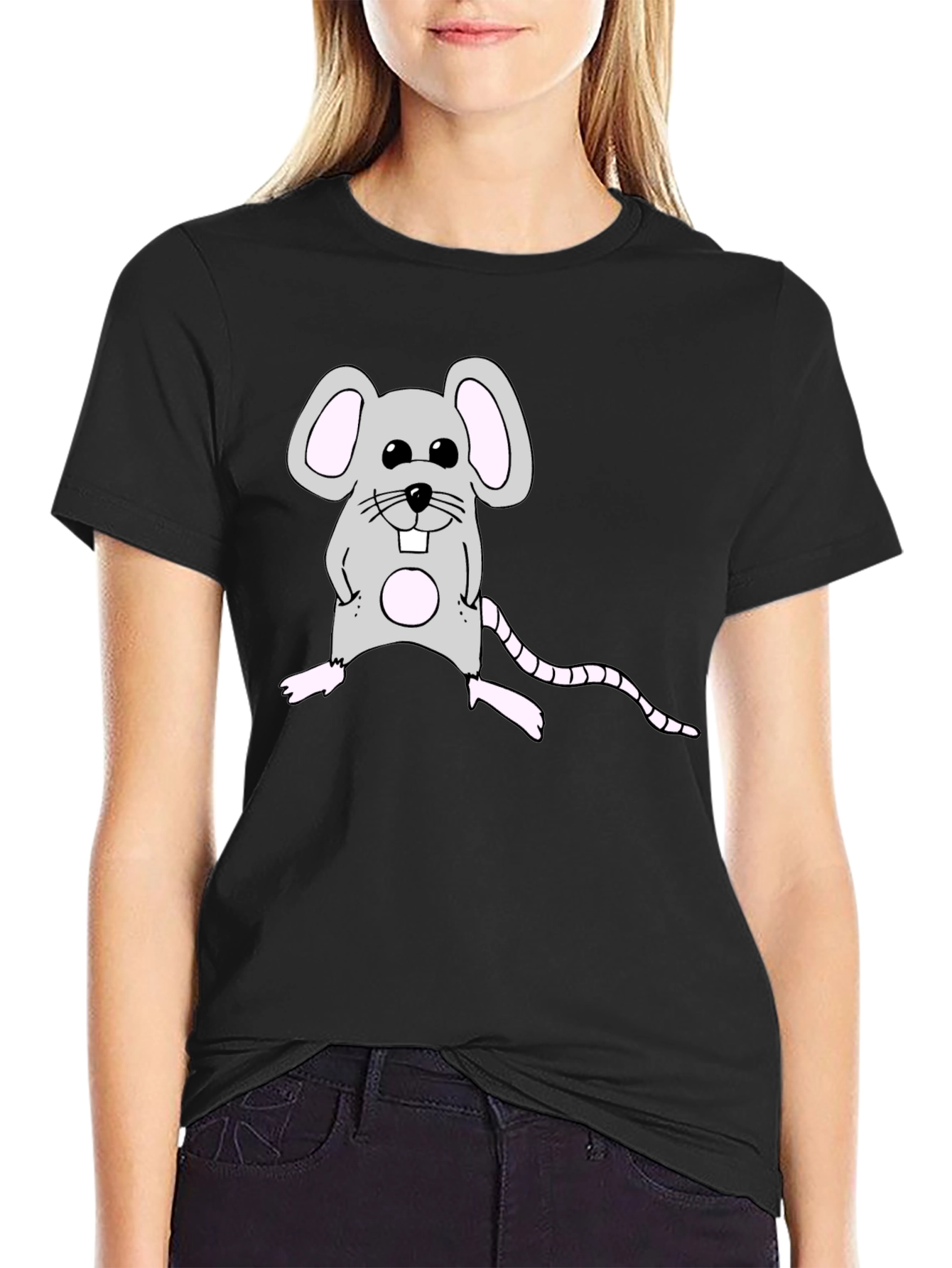 Cute Mouse Graphic Black T-Shirt