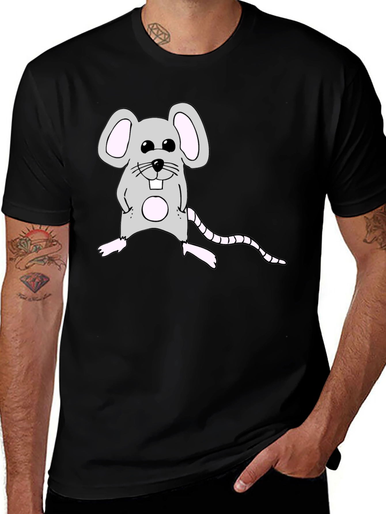 Cute Mouse Graphic Black T-Shirt
