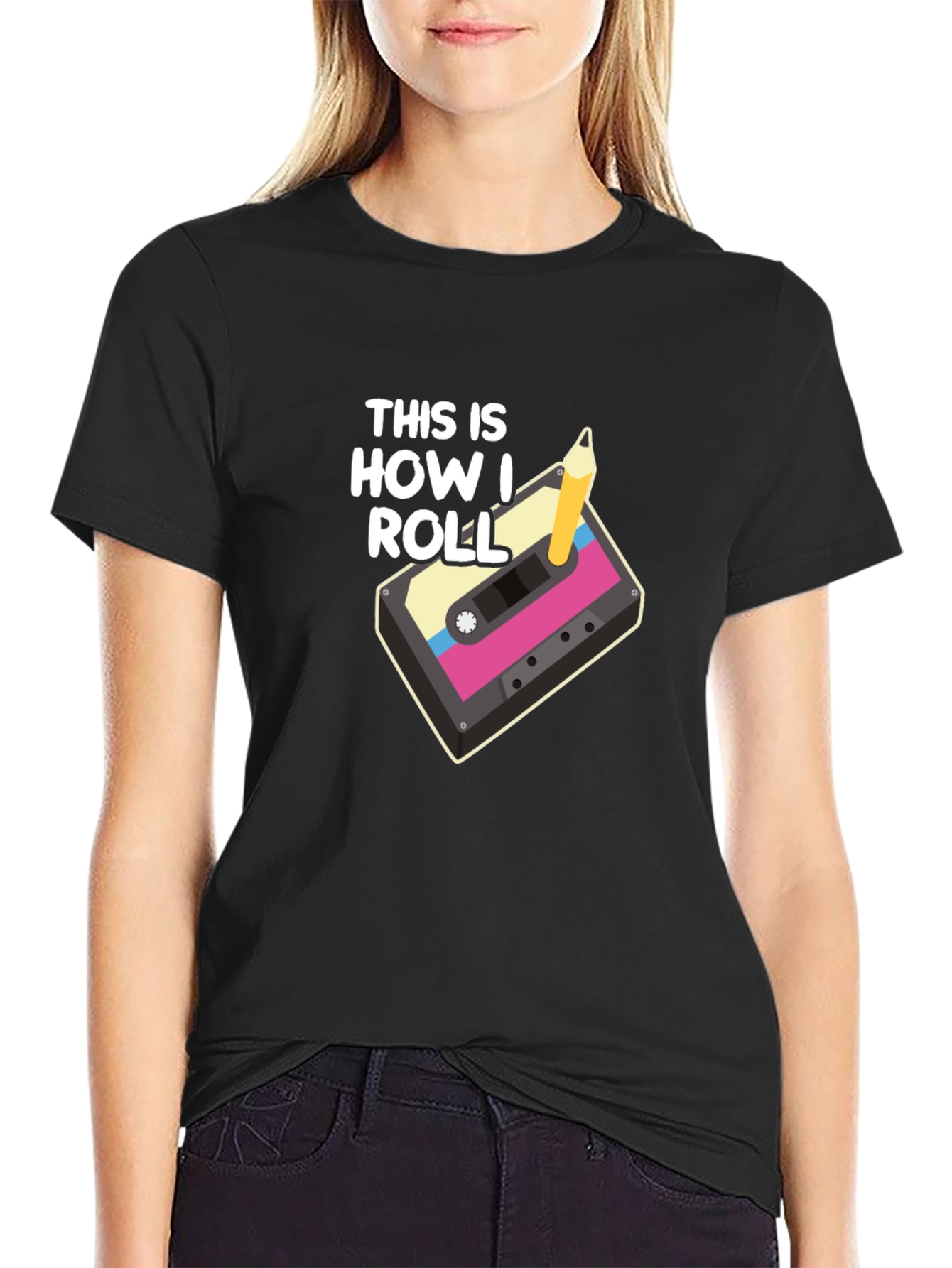 Retro Cassette Tape & Pencil T-Shirt