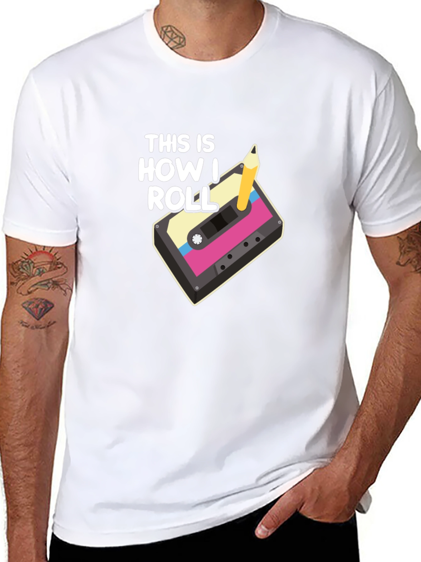 Retro Cassette Tape & Pencil T-Shirt