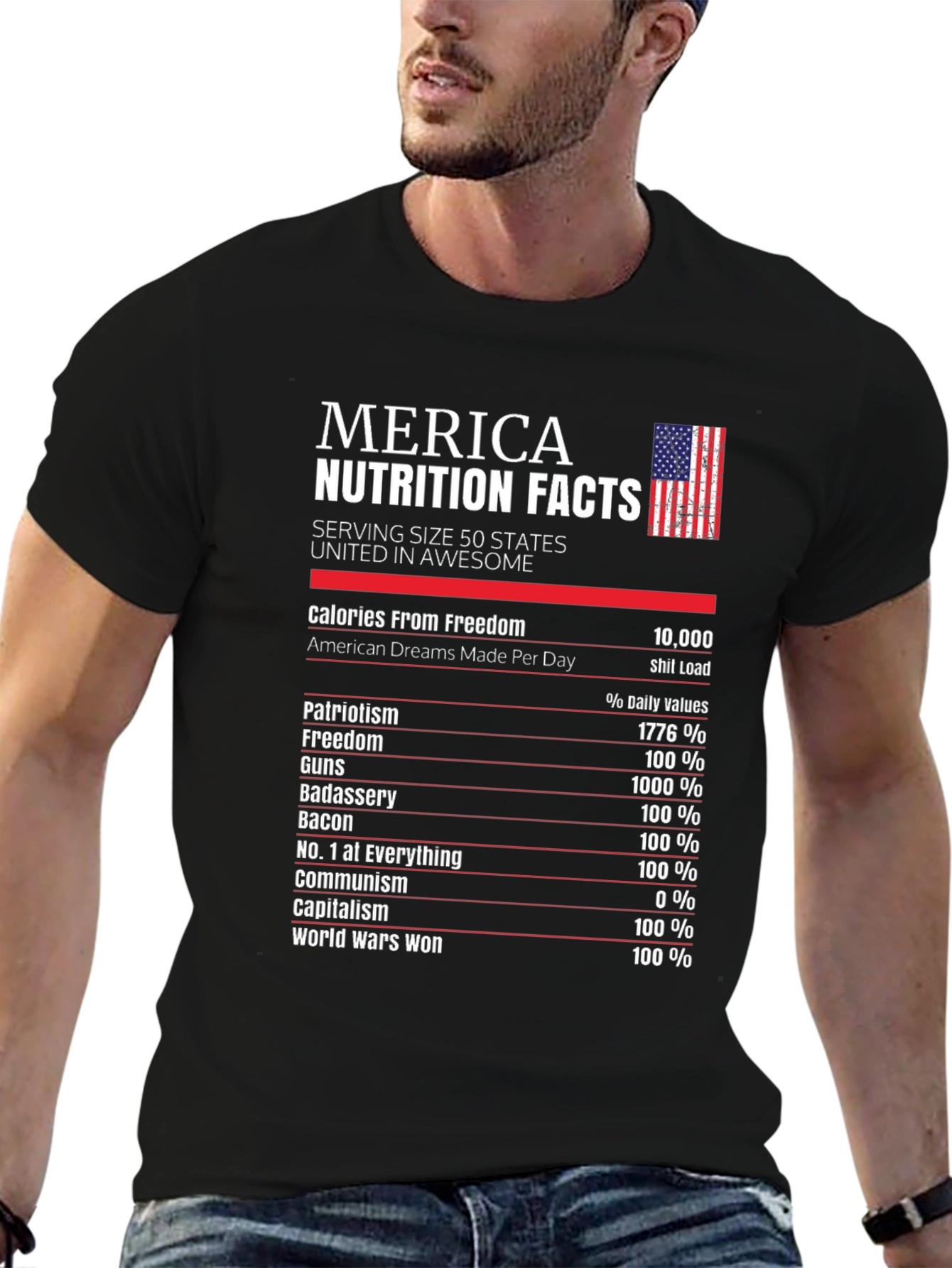 Merica Nutrition Facts Patriotic T-Shirt