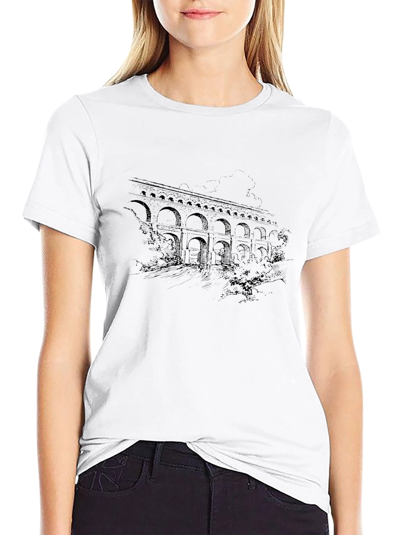 Architectural Bridge Print Black T-Shirt