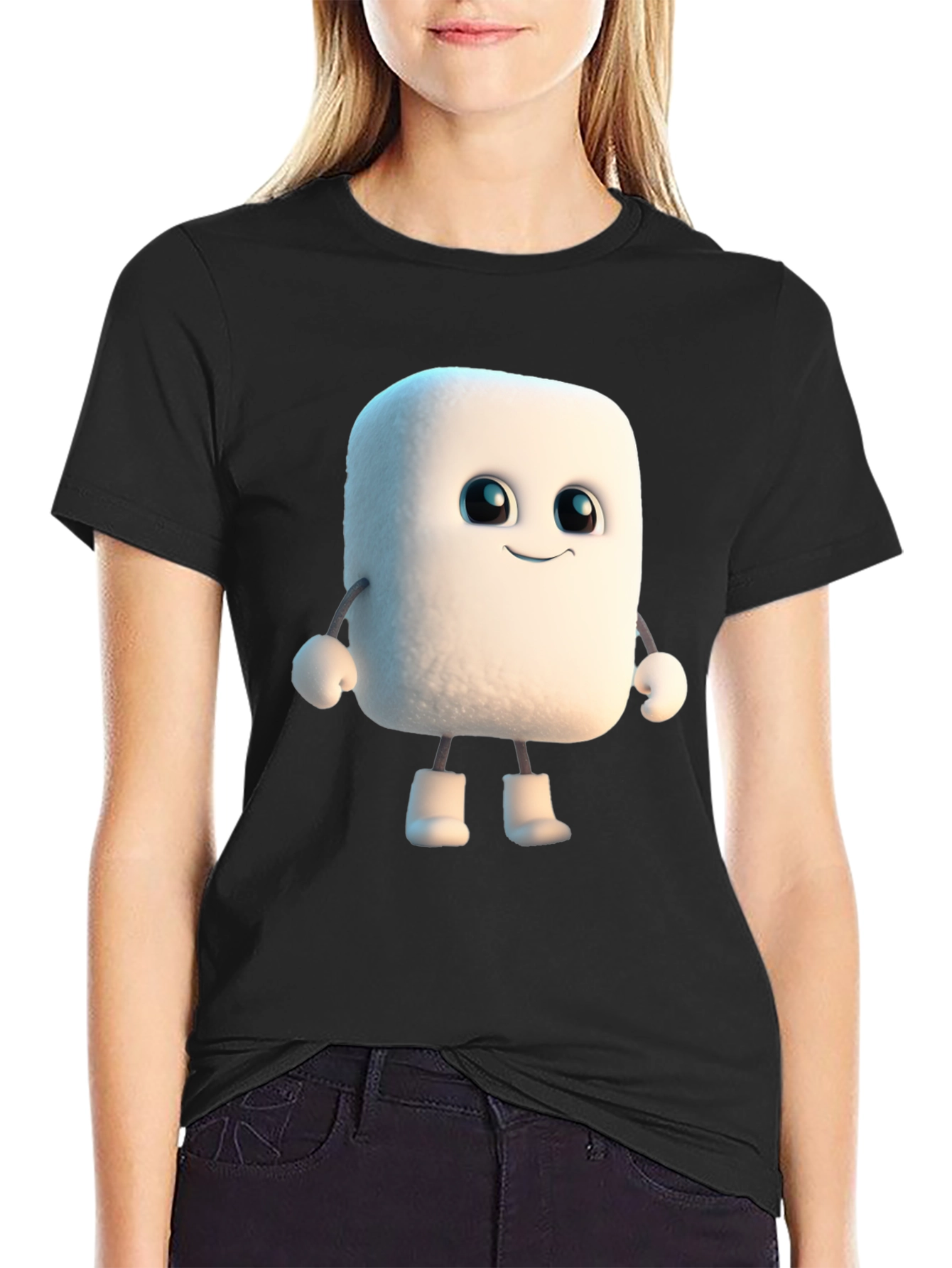 Marshmallow Character Black T-Shirt