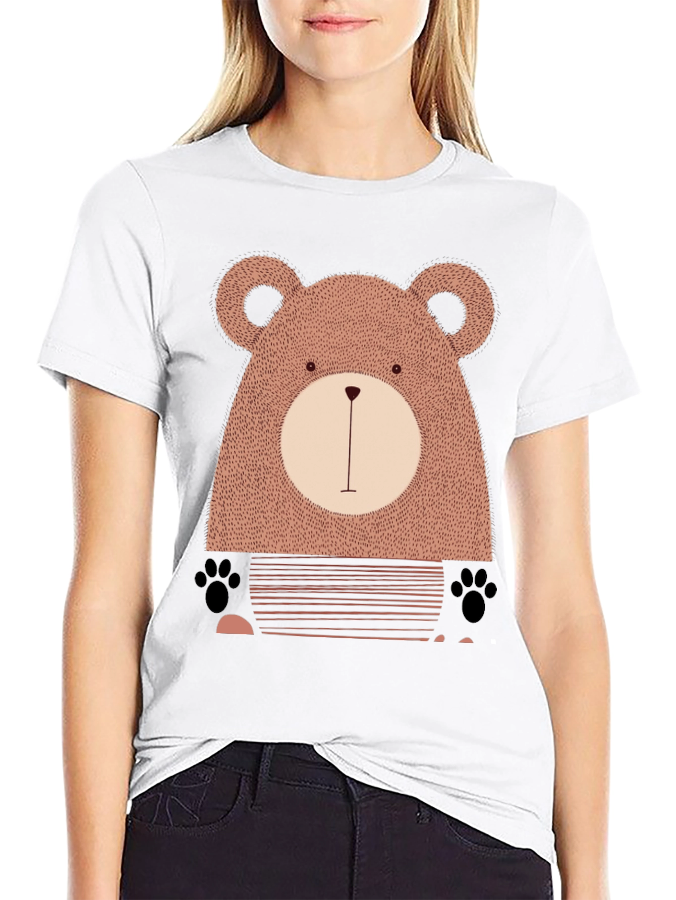 Cute Bear Graphic Black T-Shirt