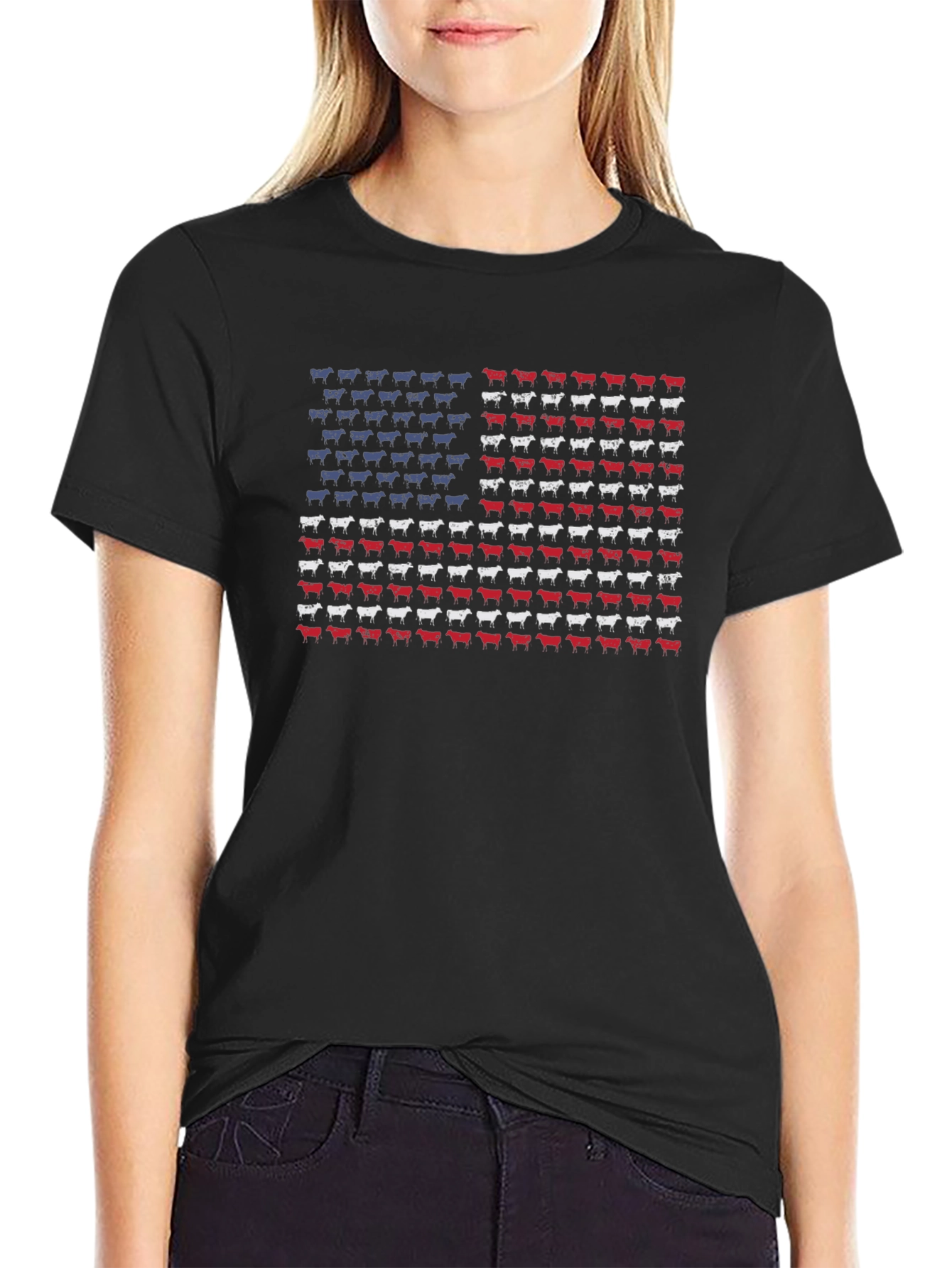 American Flag Cow Graphic T-Shirt