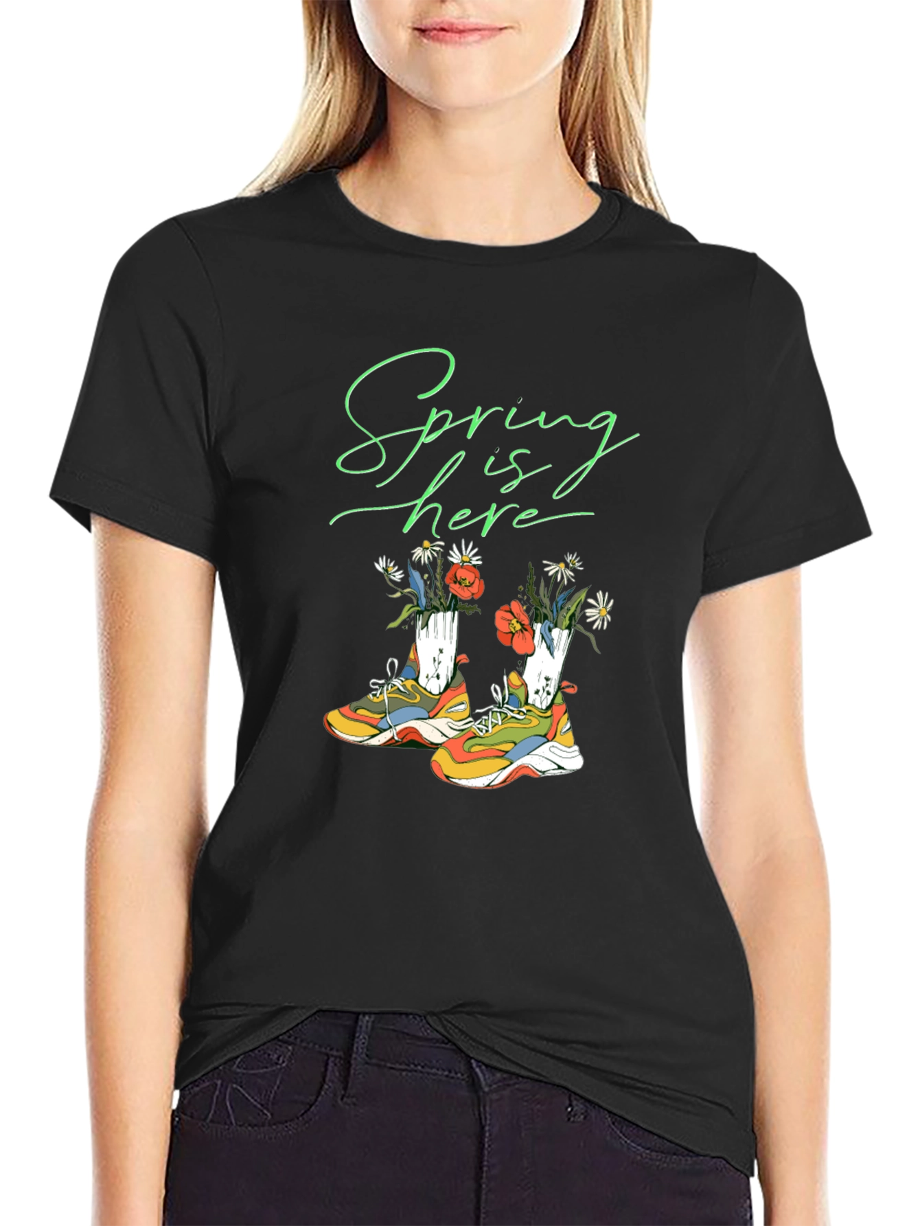 Spring is Here Shoes and Flowers Graphic T-Shirt